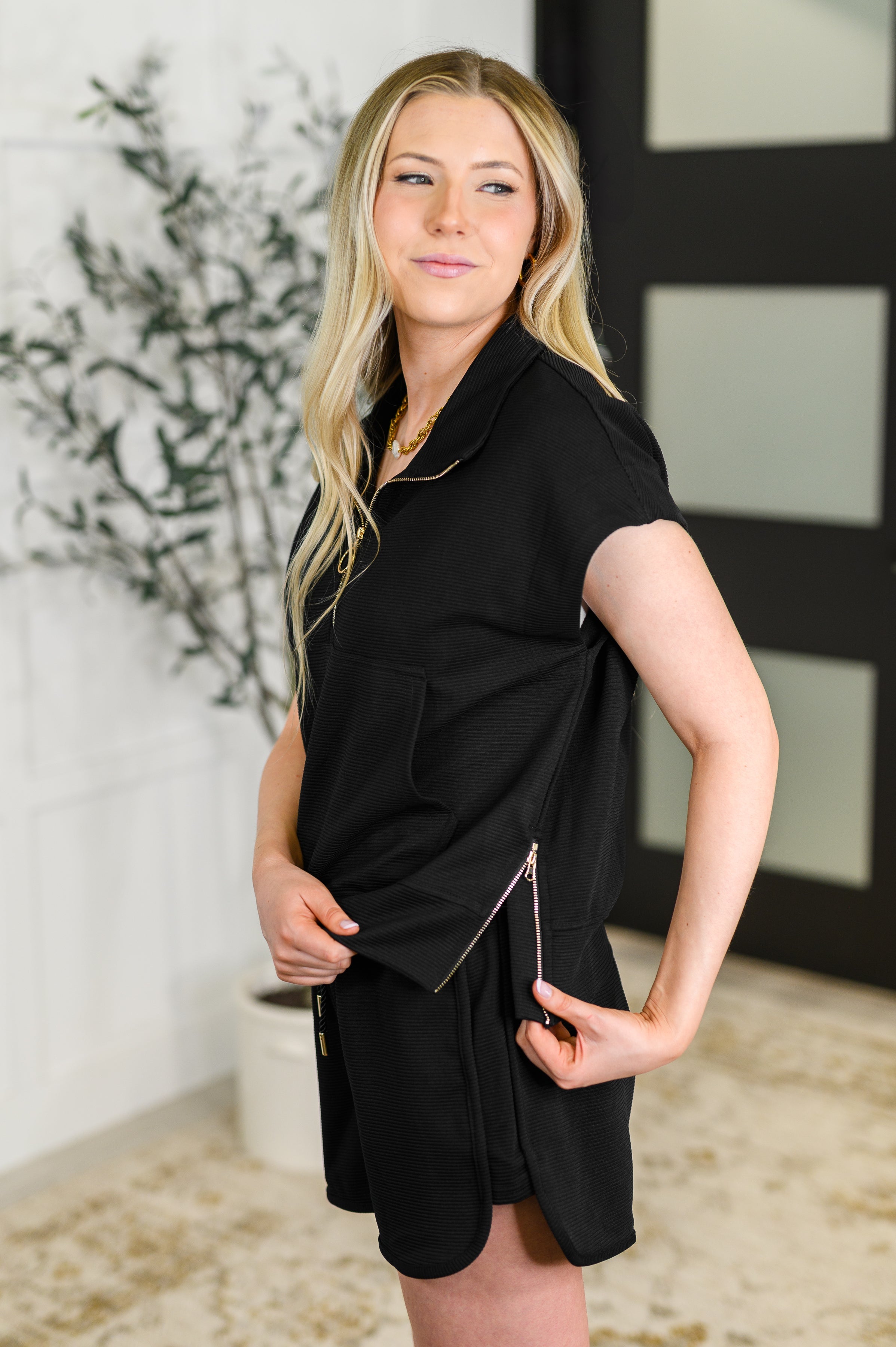 One Eleven North Twenty Four Karat Half Zip Top and Shorts Set Womens