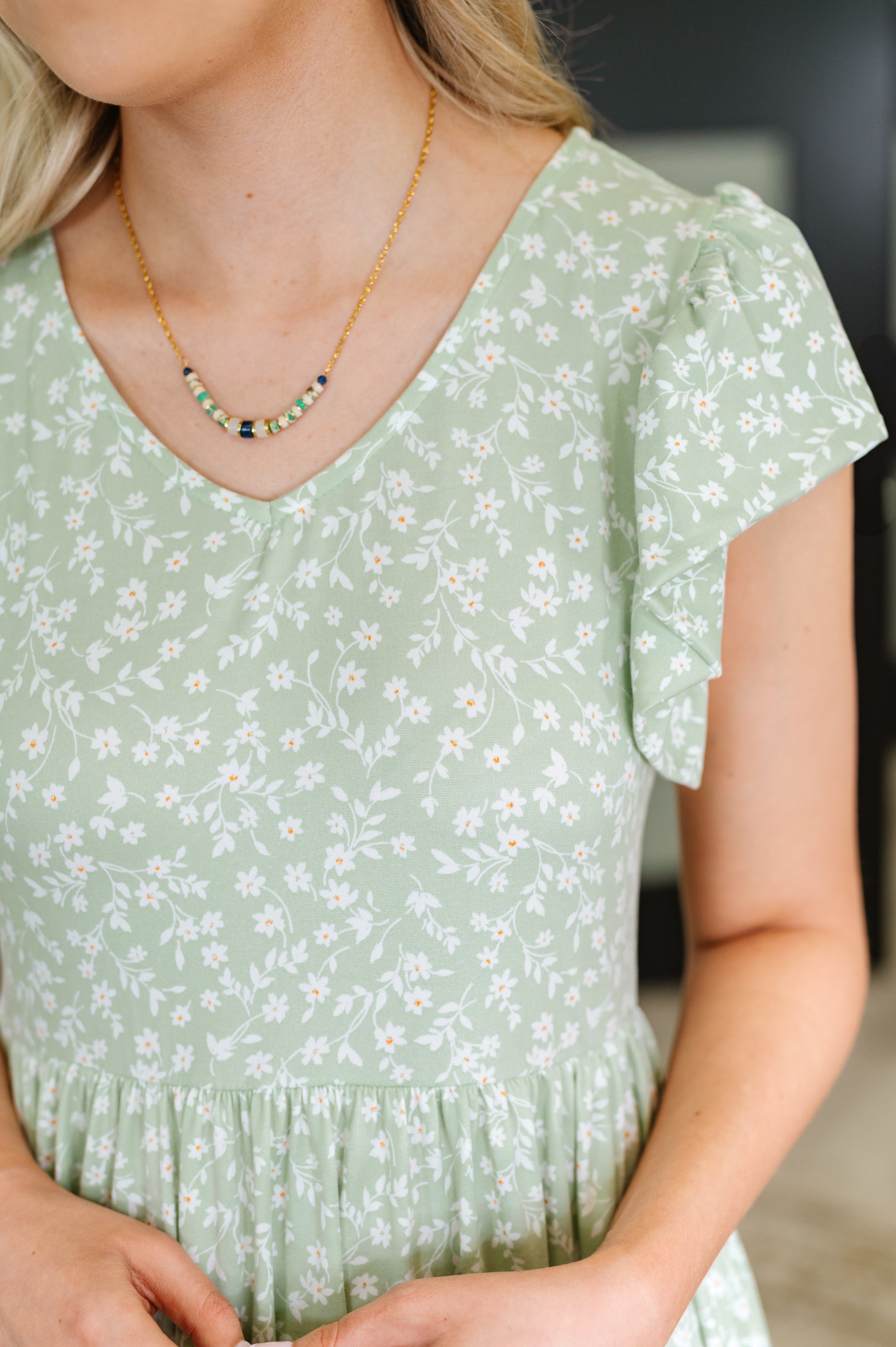 Haptics Twirl Me Softly Flutter Sleeve Dress in Sage Womens