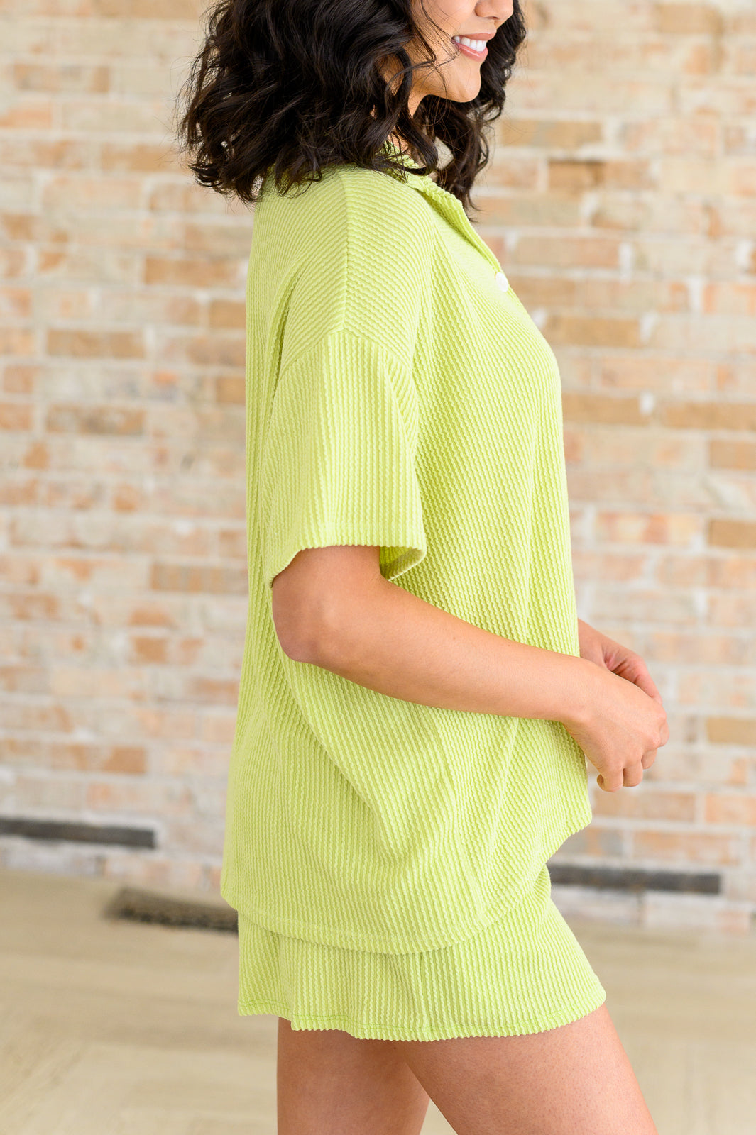 Lovely Melody Lime Two's Company Ribbed Button Down Sets