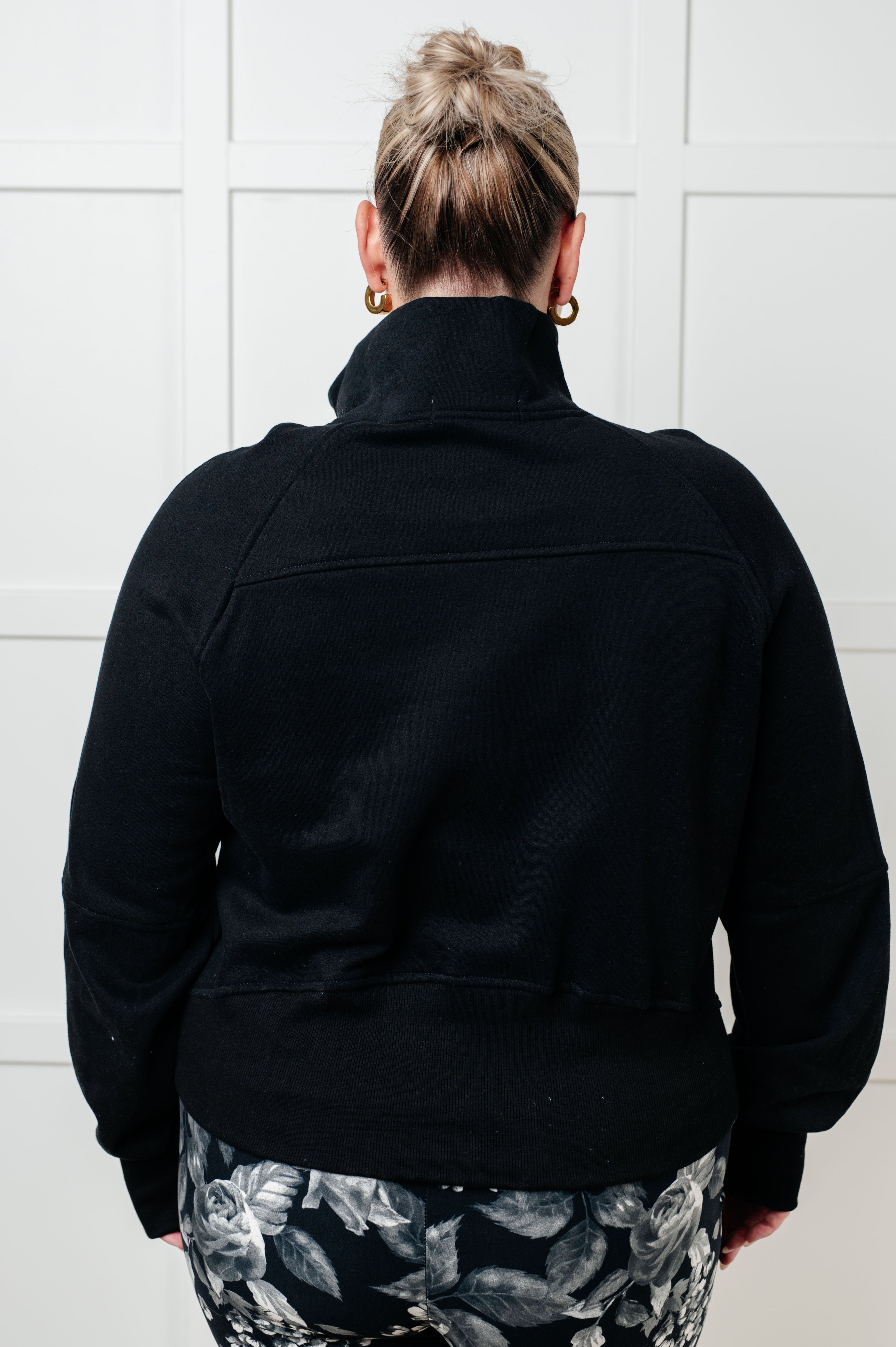 One Eleven North Under Her Spell Half Zip Terry Pullover in Black Tops