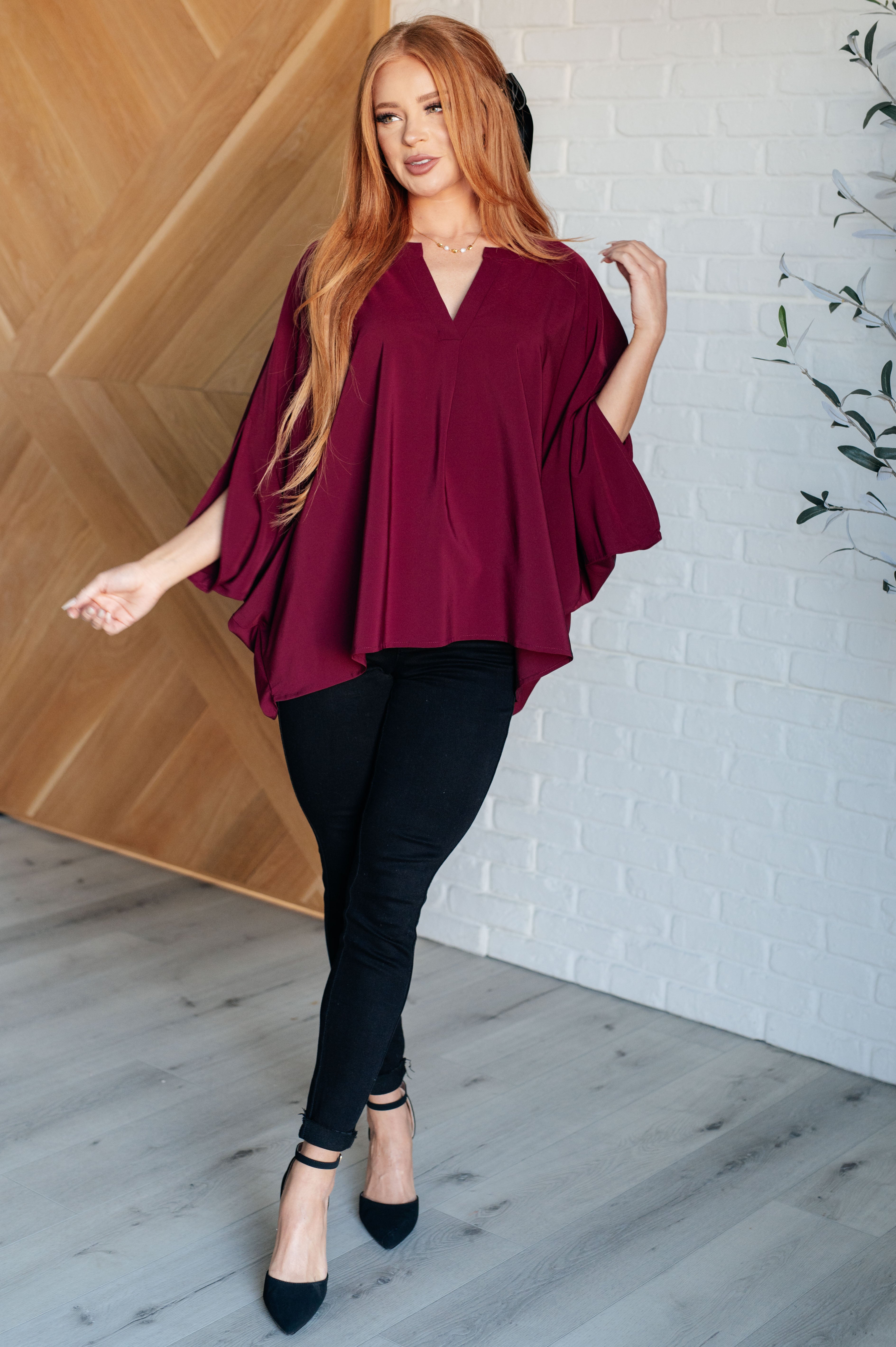 Andree by Unit Universal Philosophy Batwing Sleeve Blouse in Wine Blouses