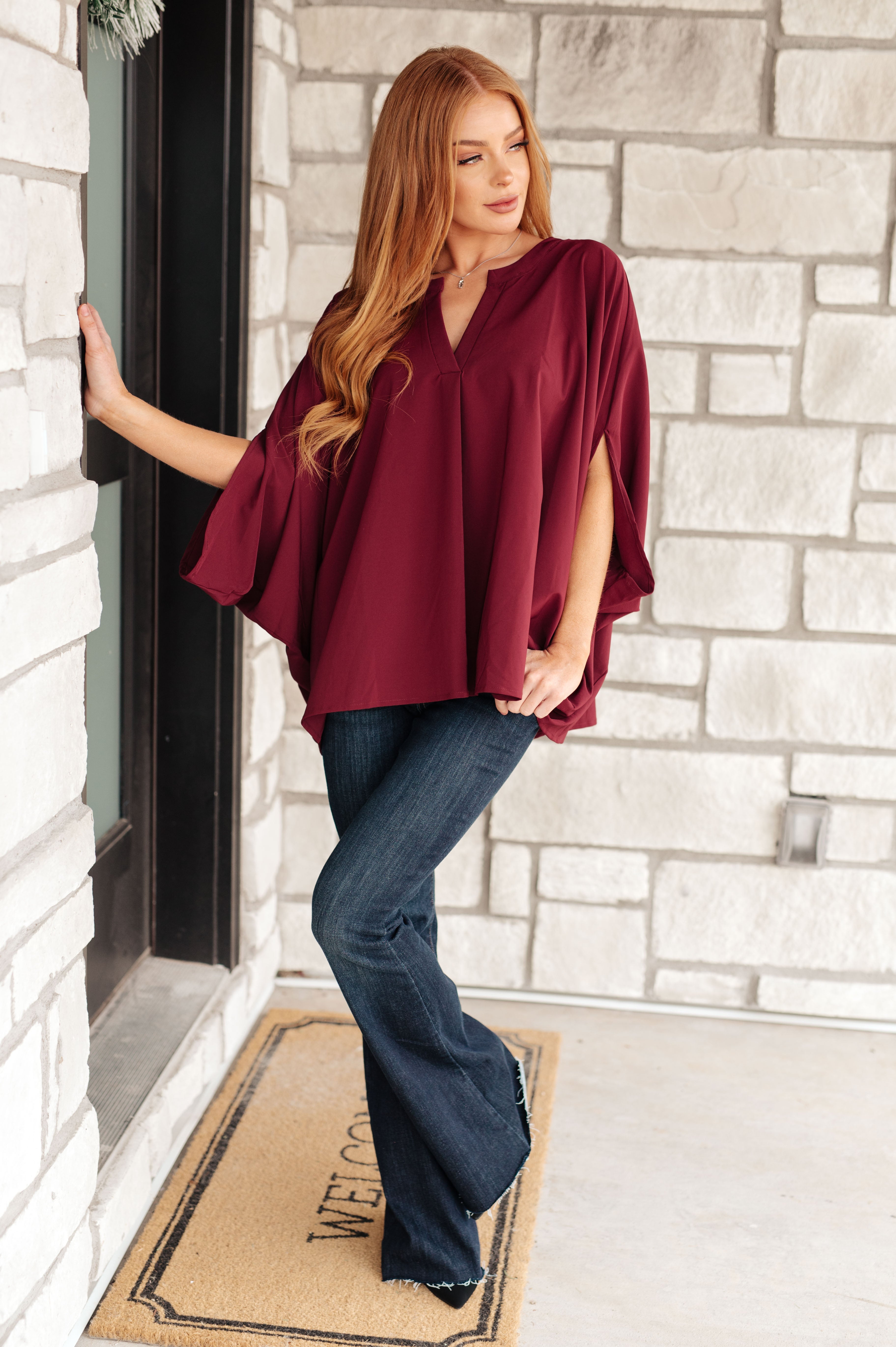 Andree by Unit Universal Philosophy Batwing Sleeve Blouse in Wine Blouses
