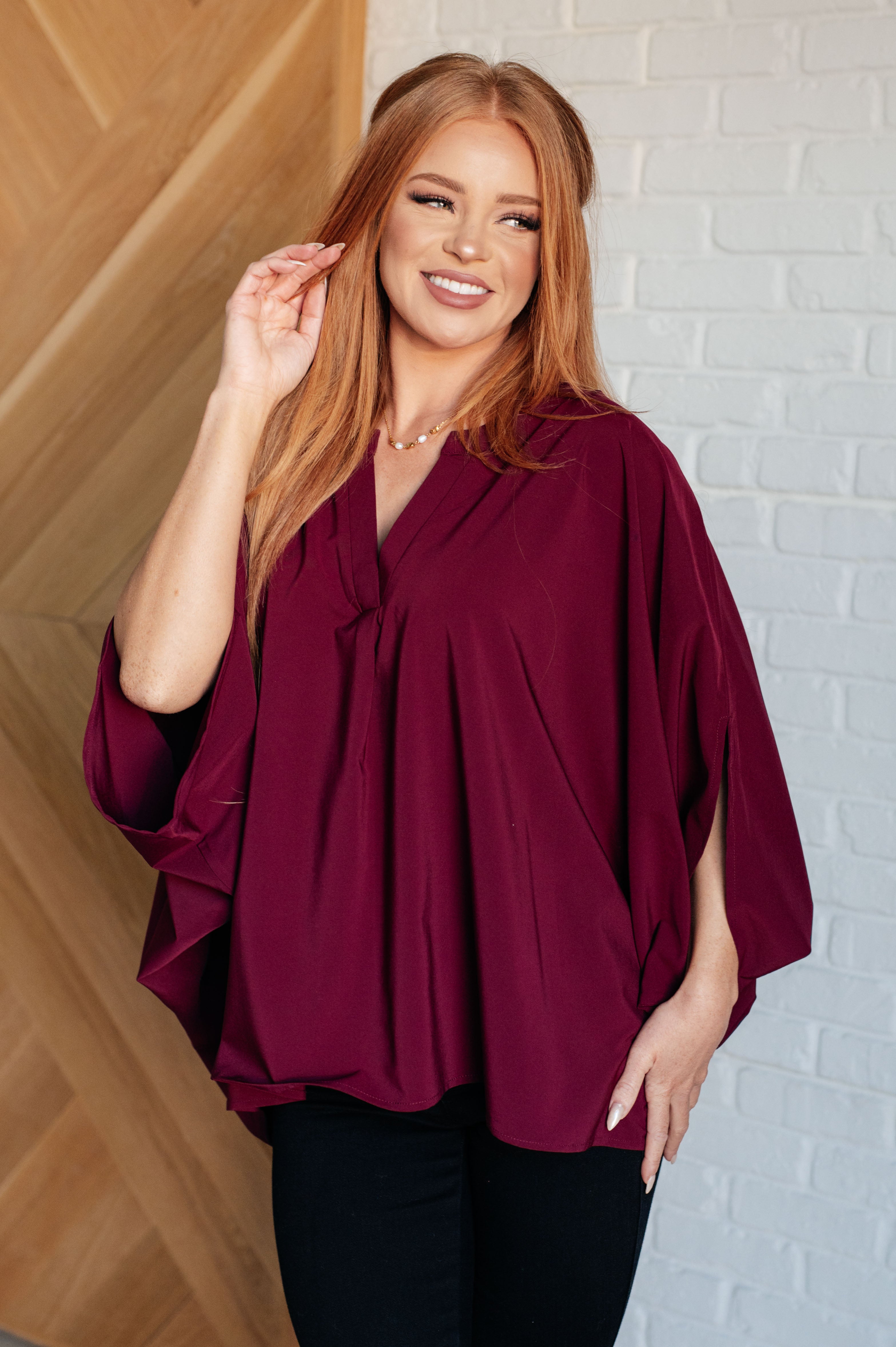 Andree by Unit Universal Philosophy Batwing Sleeve Blouse in Wine 2X 3X Blouses