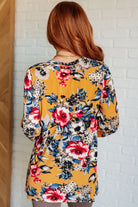 Dear Scarlett V-Neck Scoop Hem Top in Marigold Floral Shirts & Tops