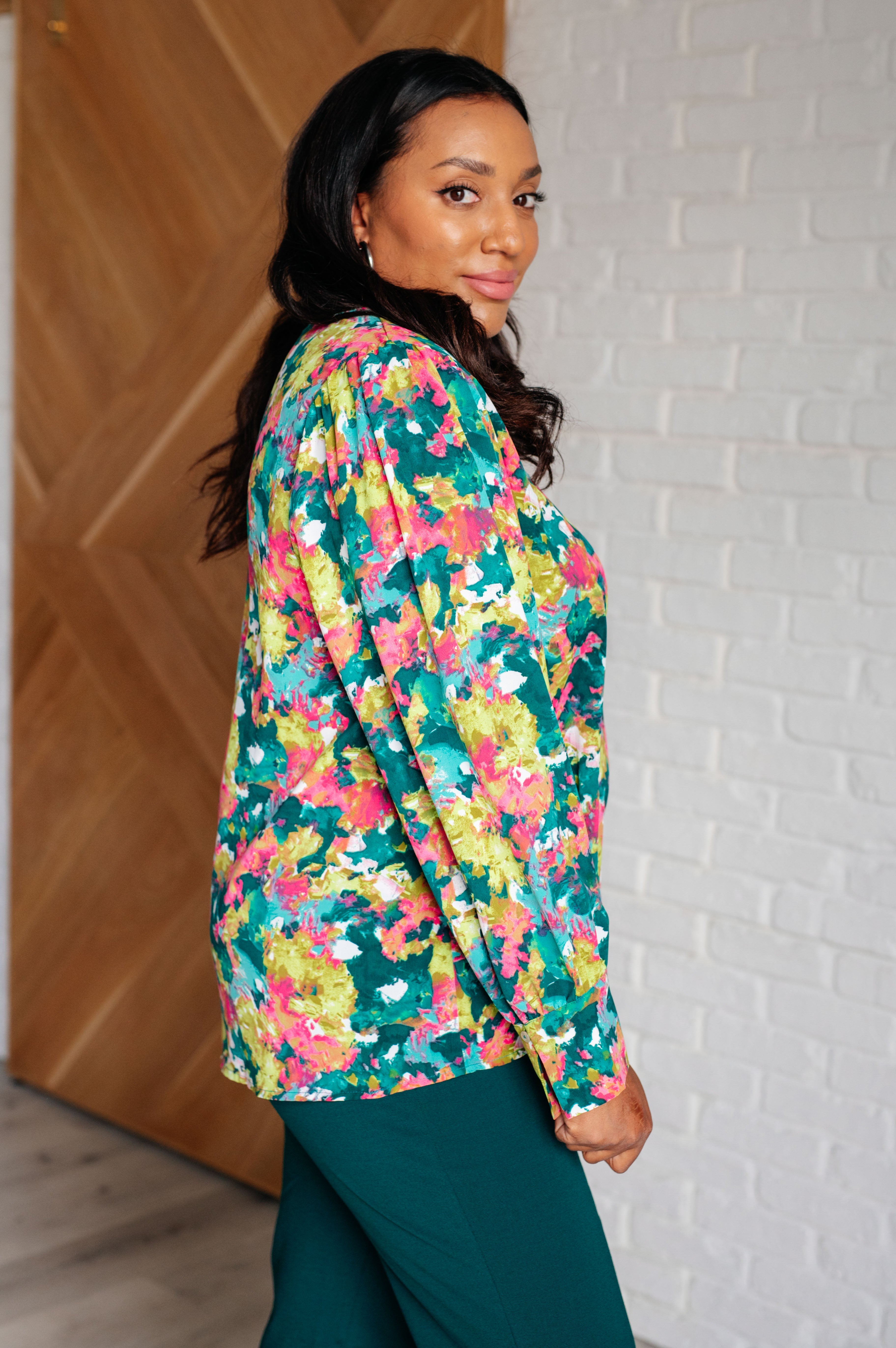 Jodifl Floral Vantage Point V-Neck Long Sleeve Blouse Tops