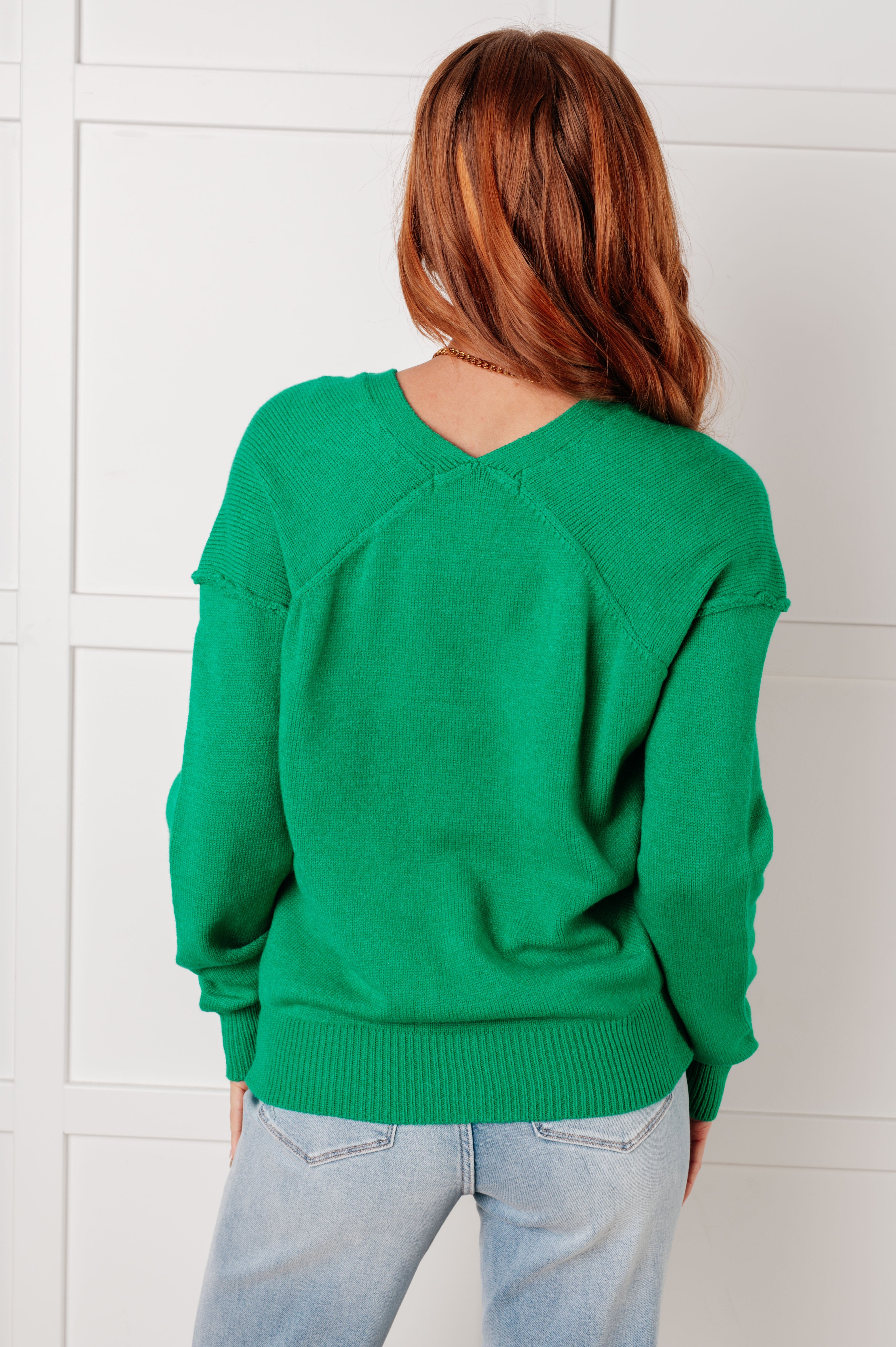 One Eleven North Very Understandable V-Neck Sweater in Green Tops