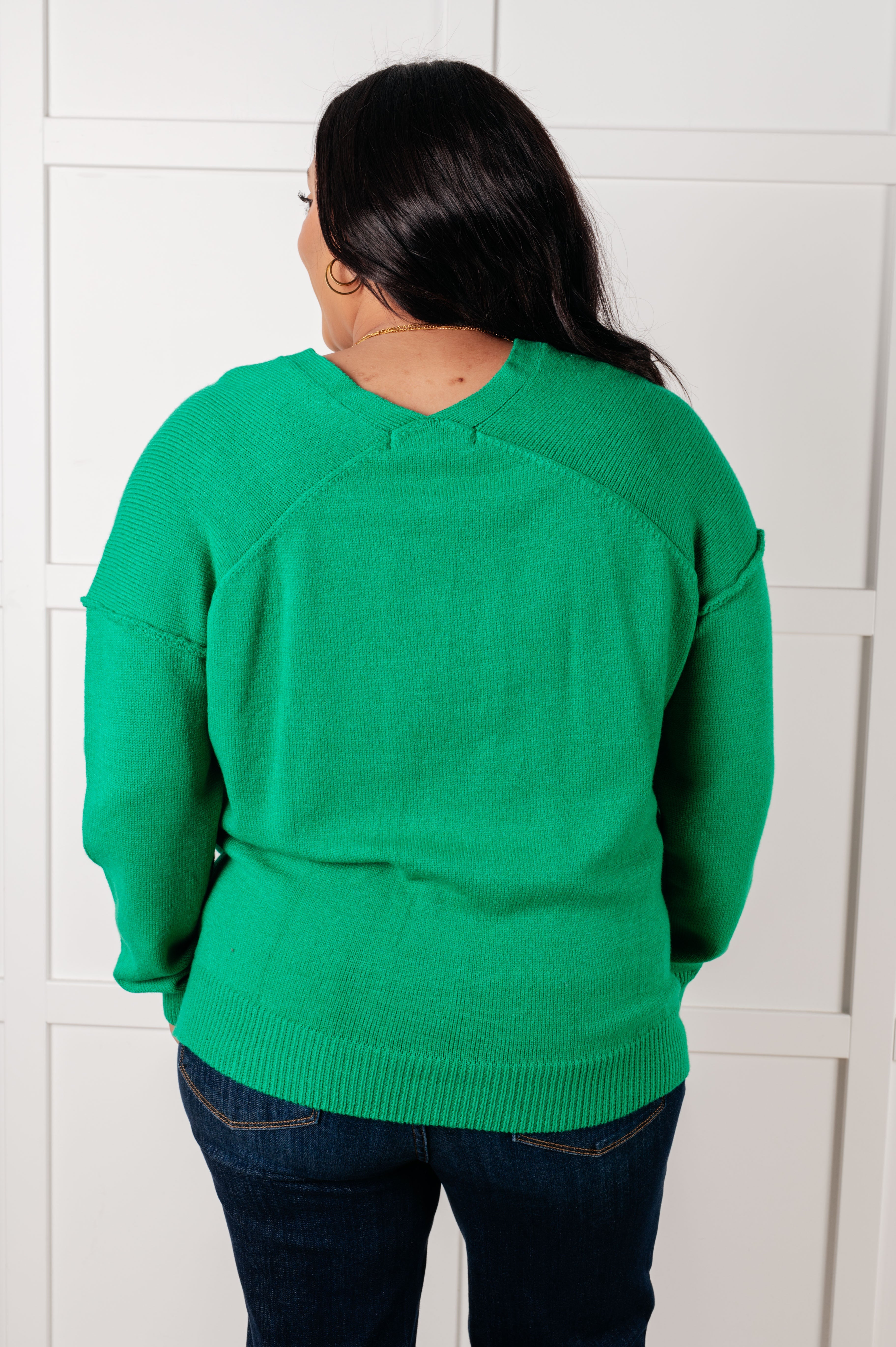 One Eleven North Very Understandable V-Neck Sweater in Green Tops
