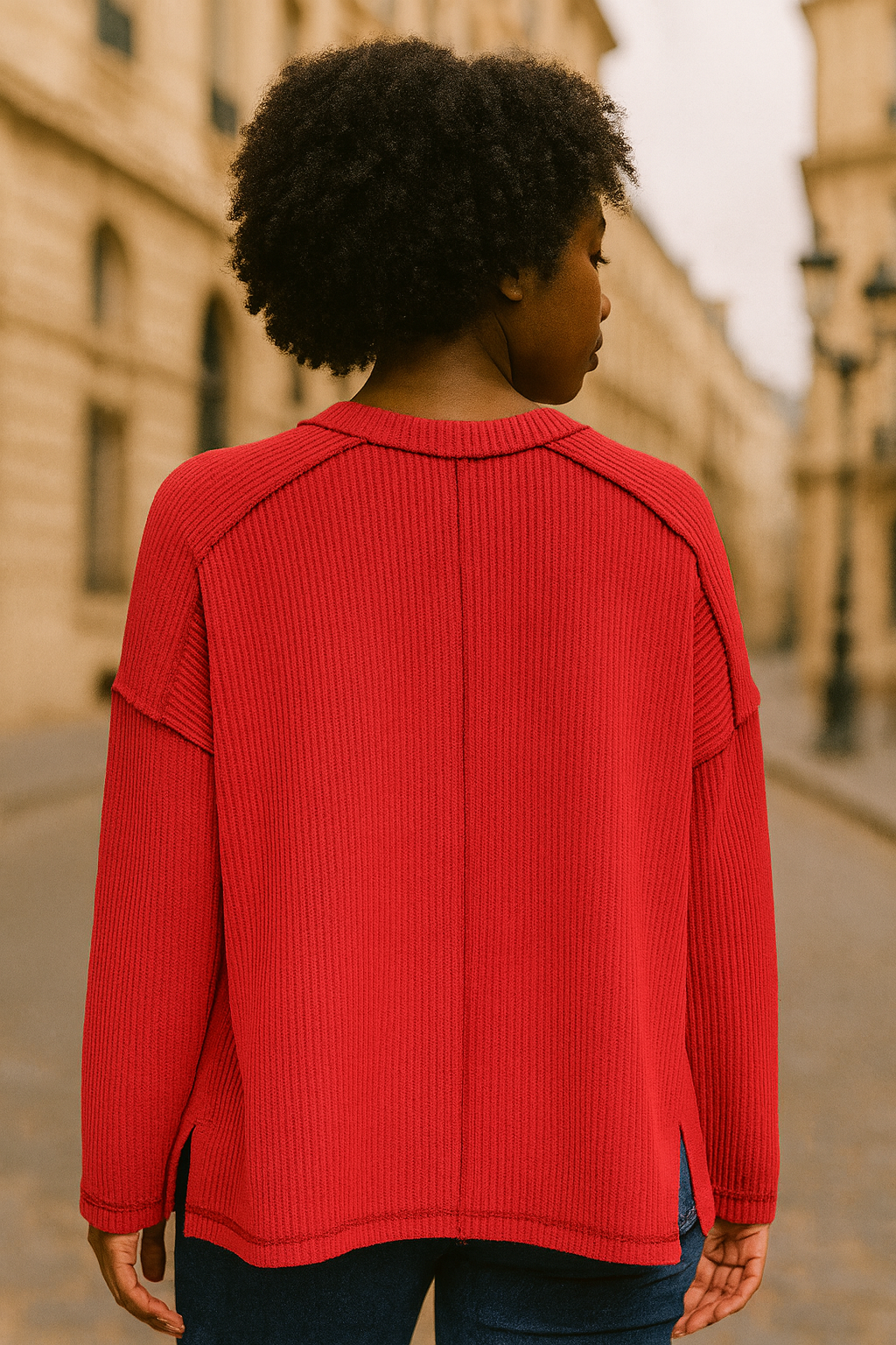 Zenana Ruby Exposed Seam Long Sleeve Corded Ribbed Knit Top