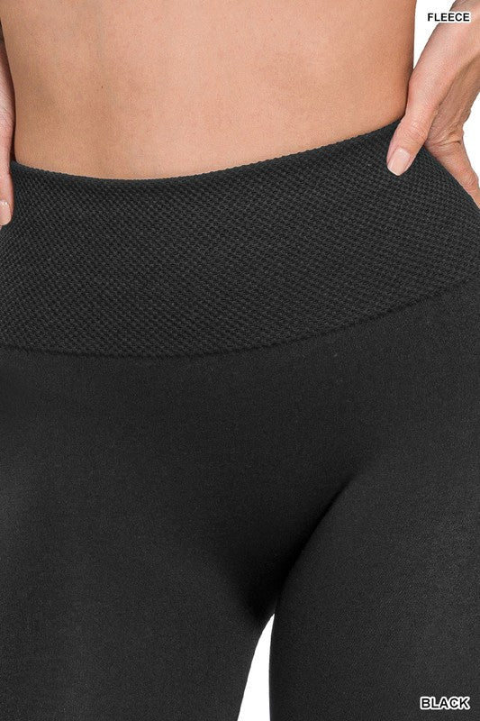 Zenana Sweet Steppin' High Waist Athletic Waffle Knit Leggings in Black Womens