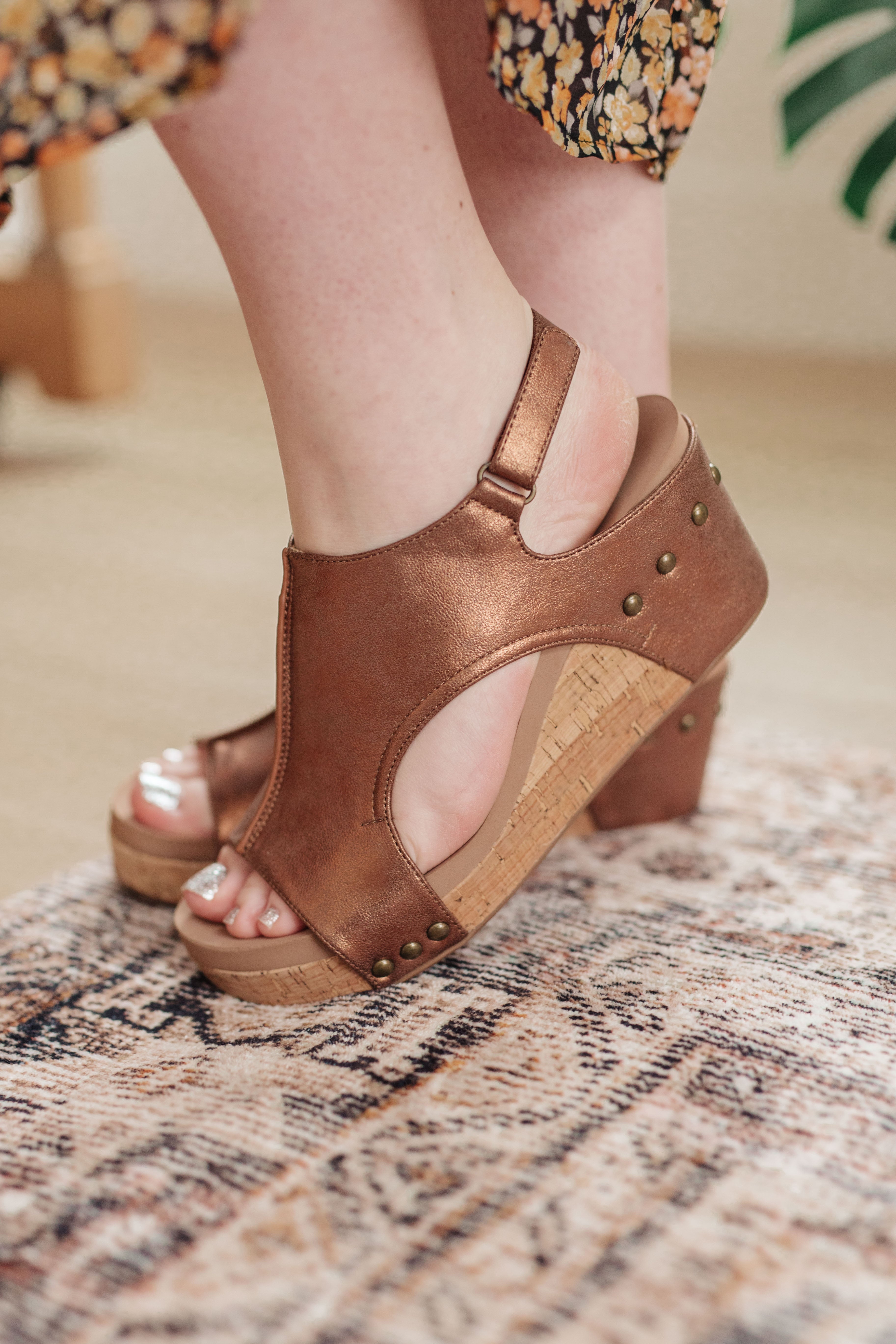 Corkeys Walk This Way Wedge Sandals in Antique Bronze Shoes