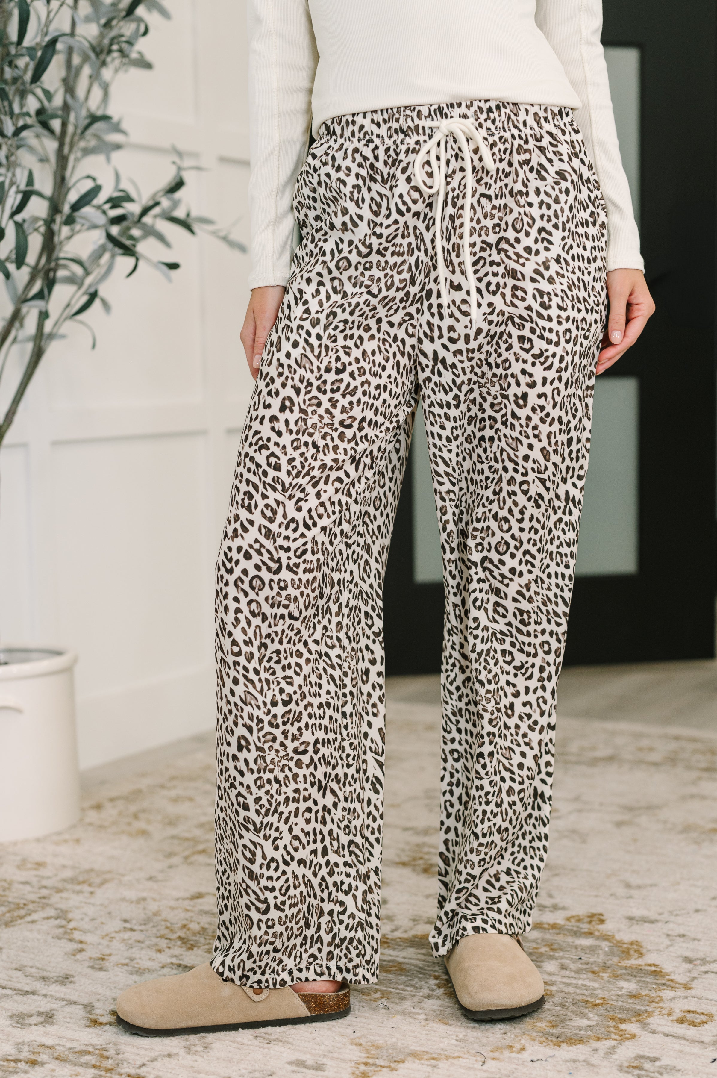 One Eleven North Wander Wild Leopard Drawstring Pants Womens