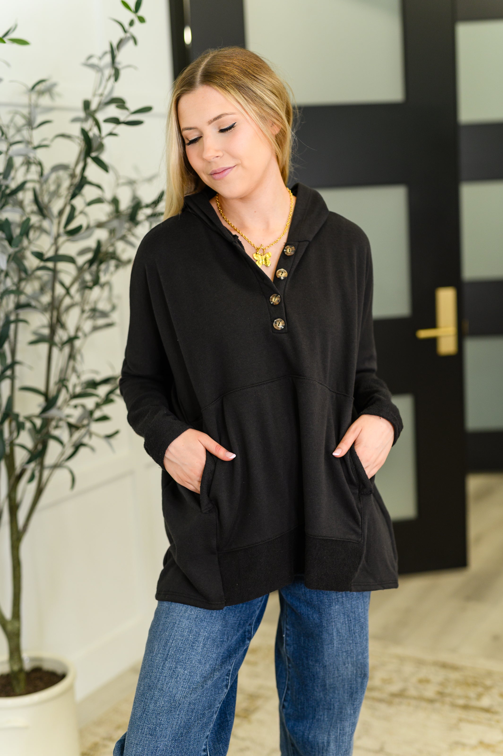 Heimish Warm Intentions Henley Pullover in Black Womens