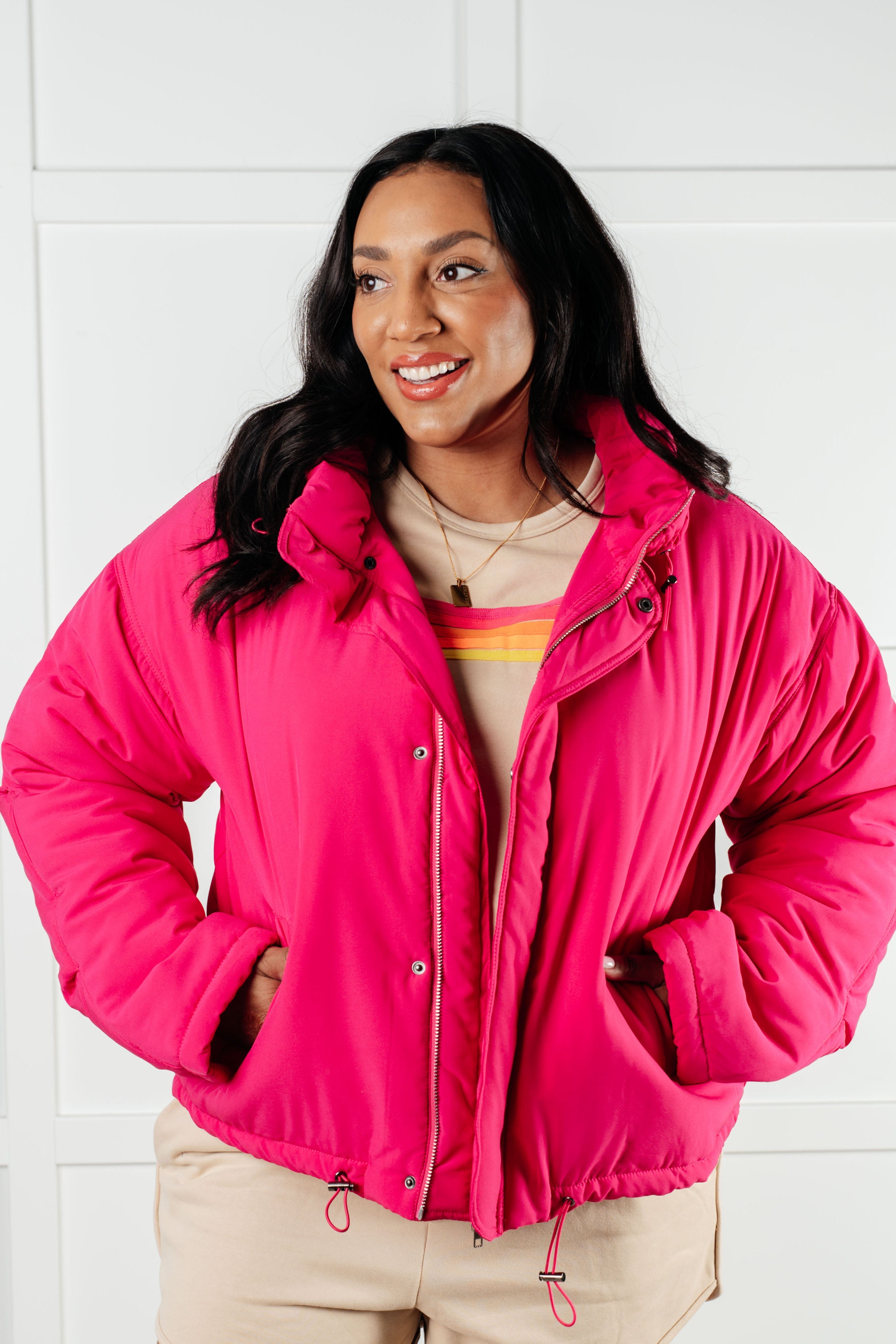 White Birch Warm Regards Puffer Jacket in Pink Layers