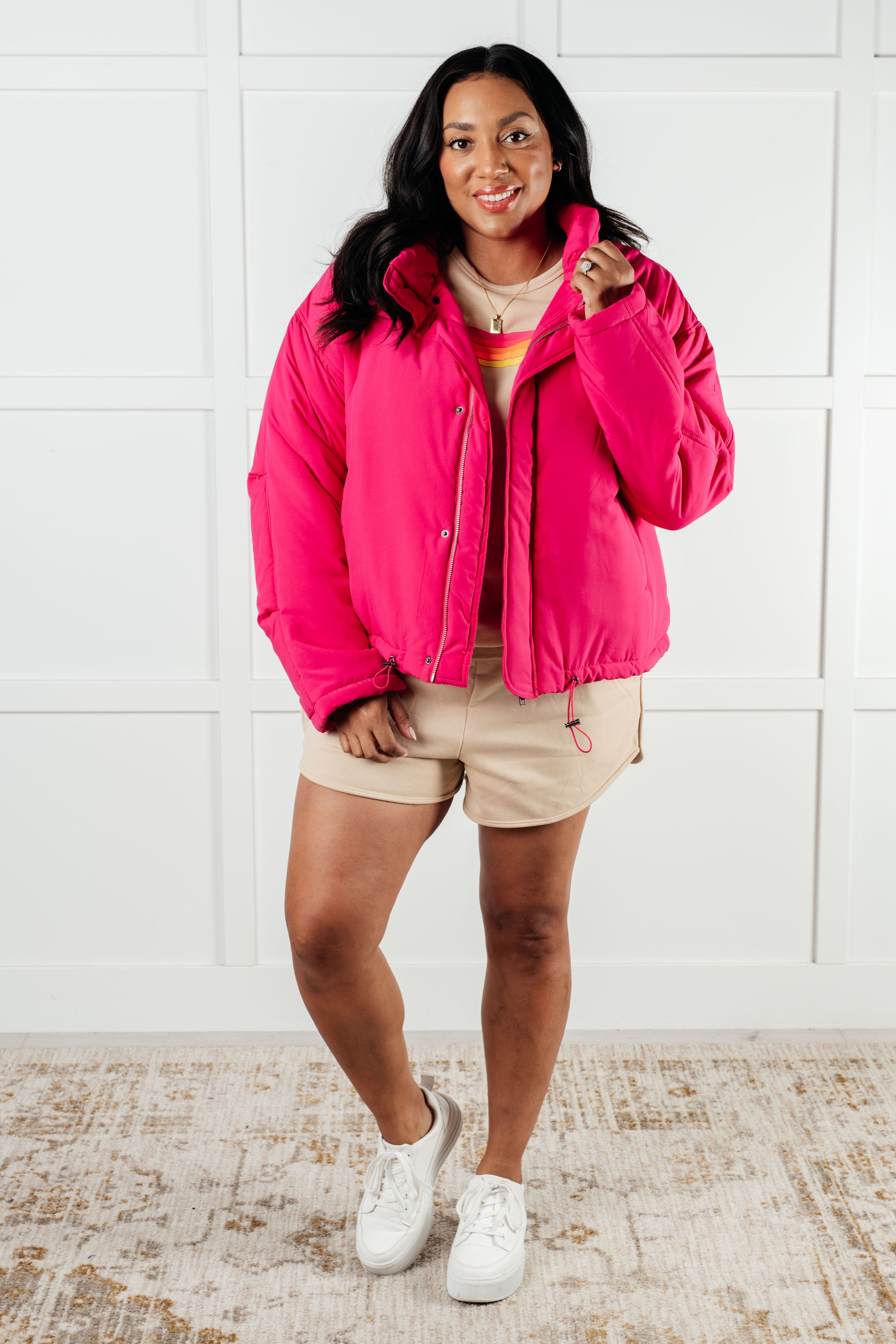 White Birch Warm Regards Puffer Jacket in Pink Layers