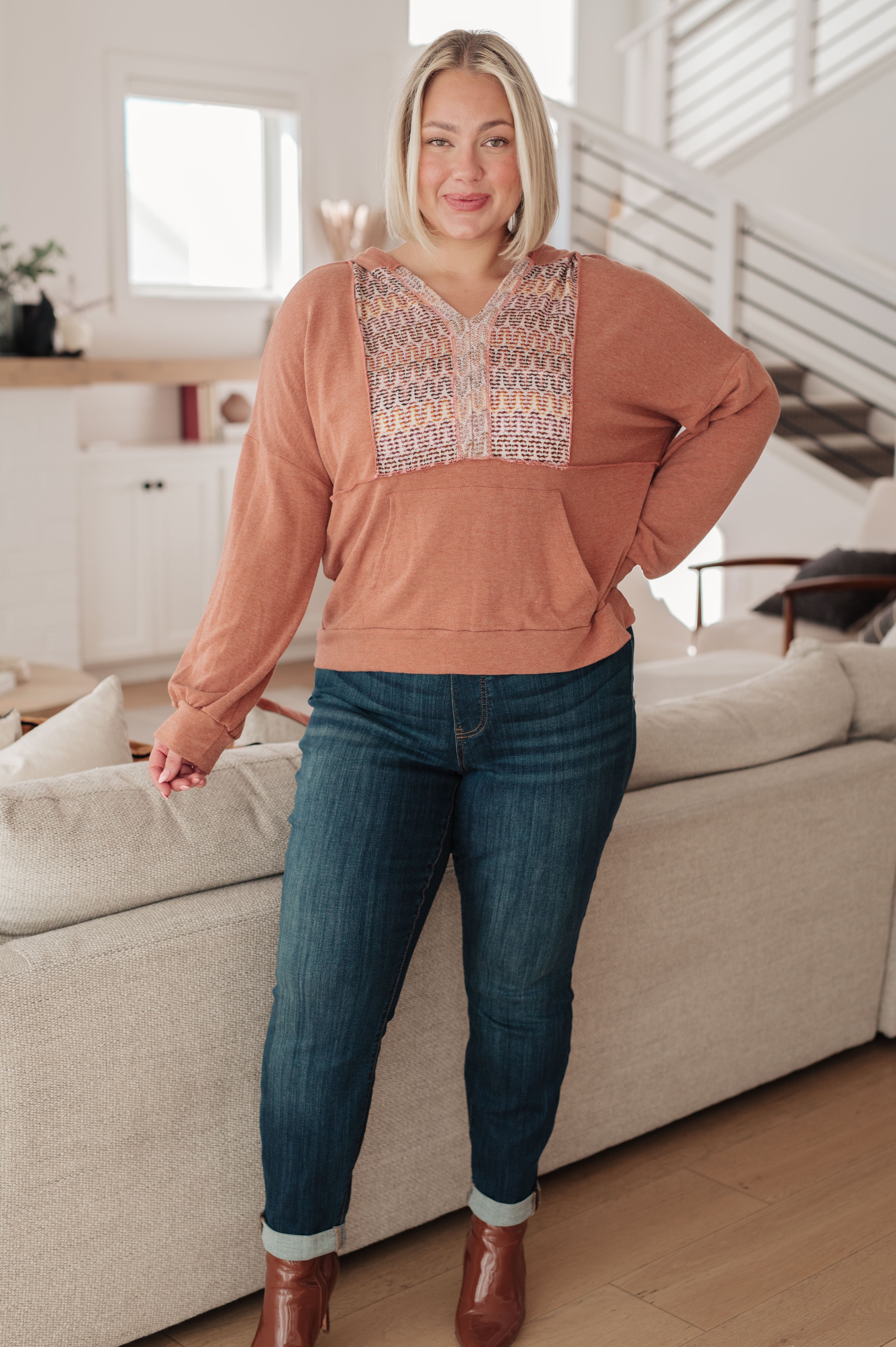 Haptics Wave Hello Mixed Print Hoodie Tops