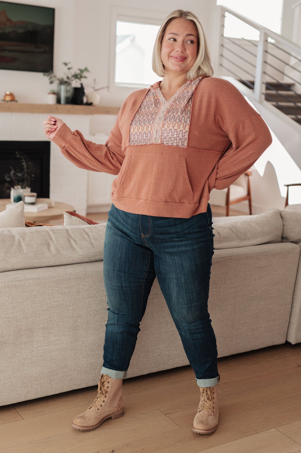 Haptics Wave Hello Mixed Print Hoodie Tops