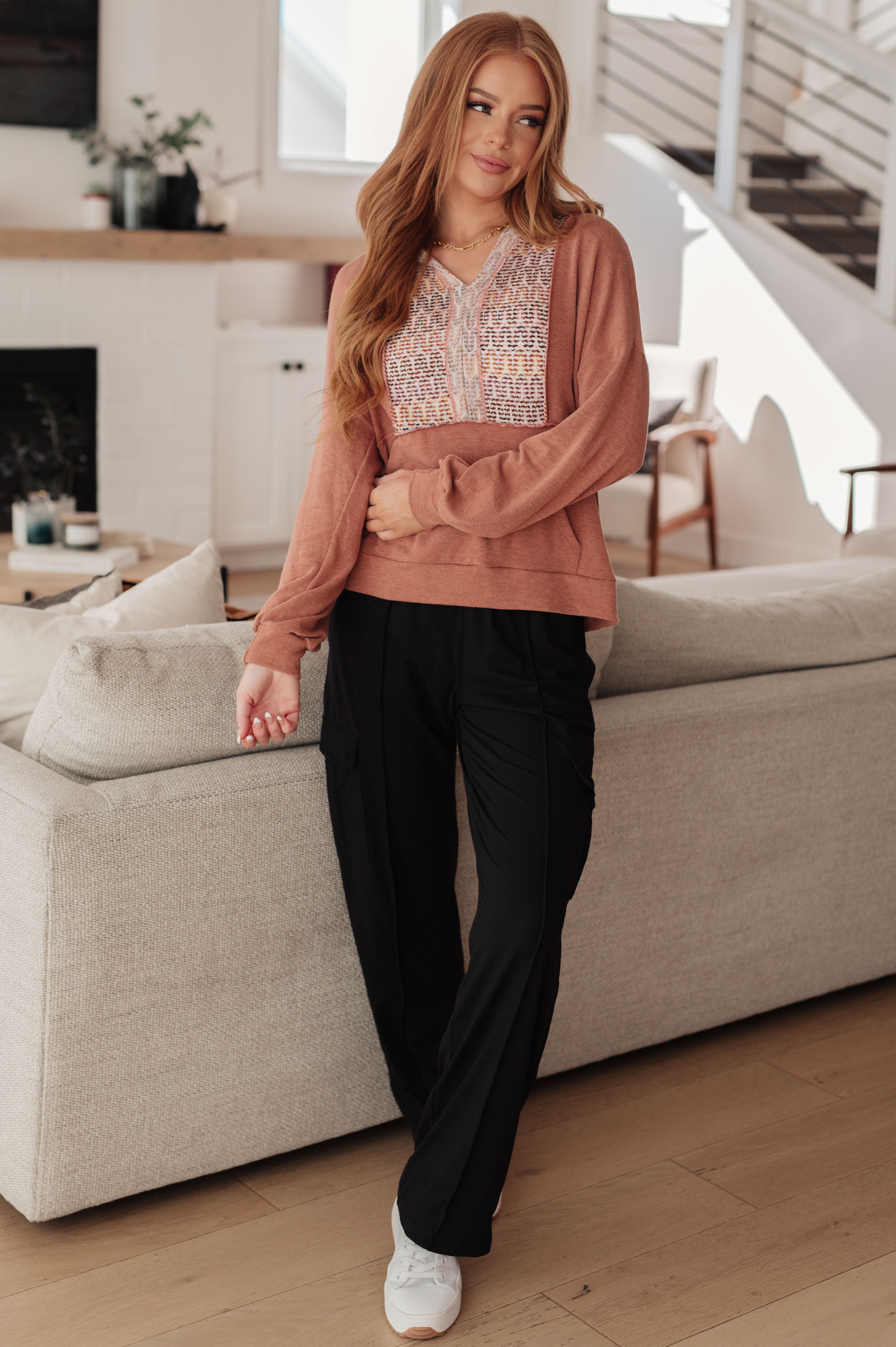 Haptics Wave Hello Mixed Print Hoodie Tops