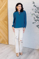 Jodifl We Believe Keyhole Tie Detail Blouse in Teal Blouses
