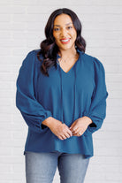 Jodifl We Believe Keyhole Tie Detail Blouse in Teal Blouses