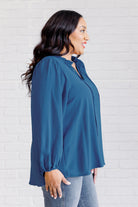 Jodifl We Believe Keyhole Tie Detail Blouse in Teal Blouses