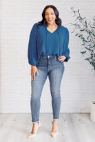 Jodifl We Believe Keyhole Tie Detail Blouse in Teal Blouses
