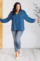 Jodifl We Believe Keyhole Tie Detail Blouse in Teal Blouses