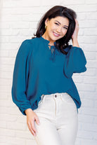 Jodifl We Believe Keyhole Tie Detail Blouse in Teal Blouses