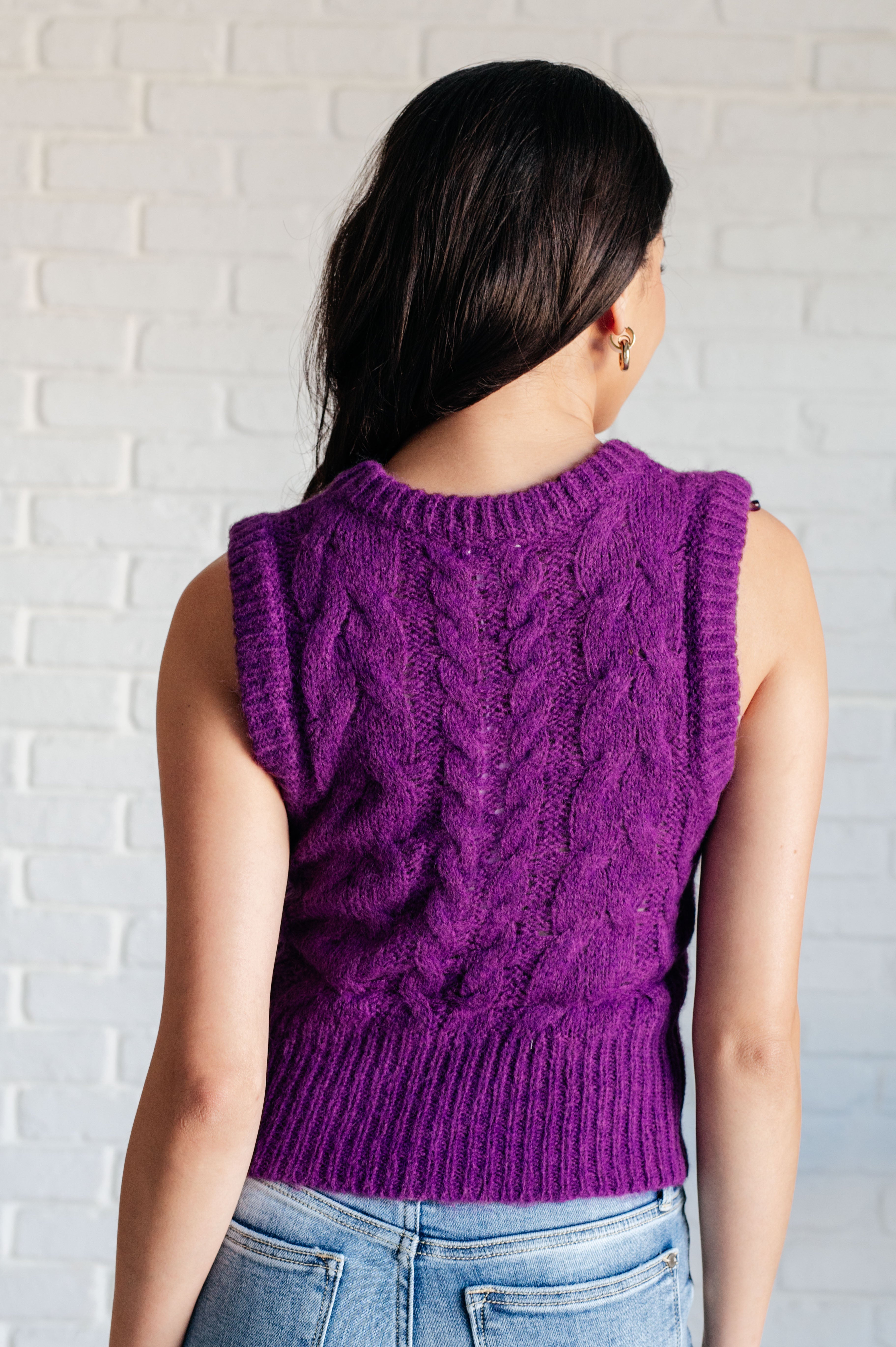 GeeGee What's On Your Mind Cable Knit Vest Tops