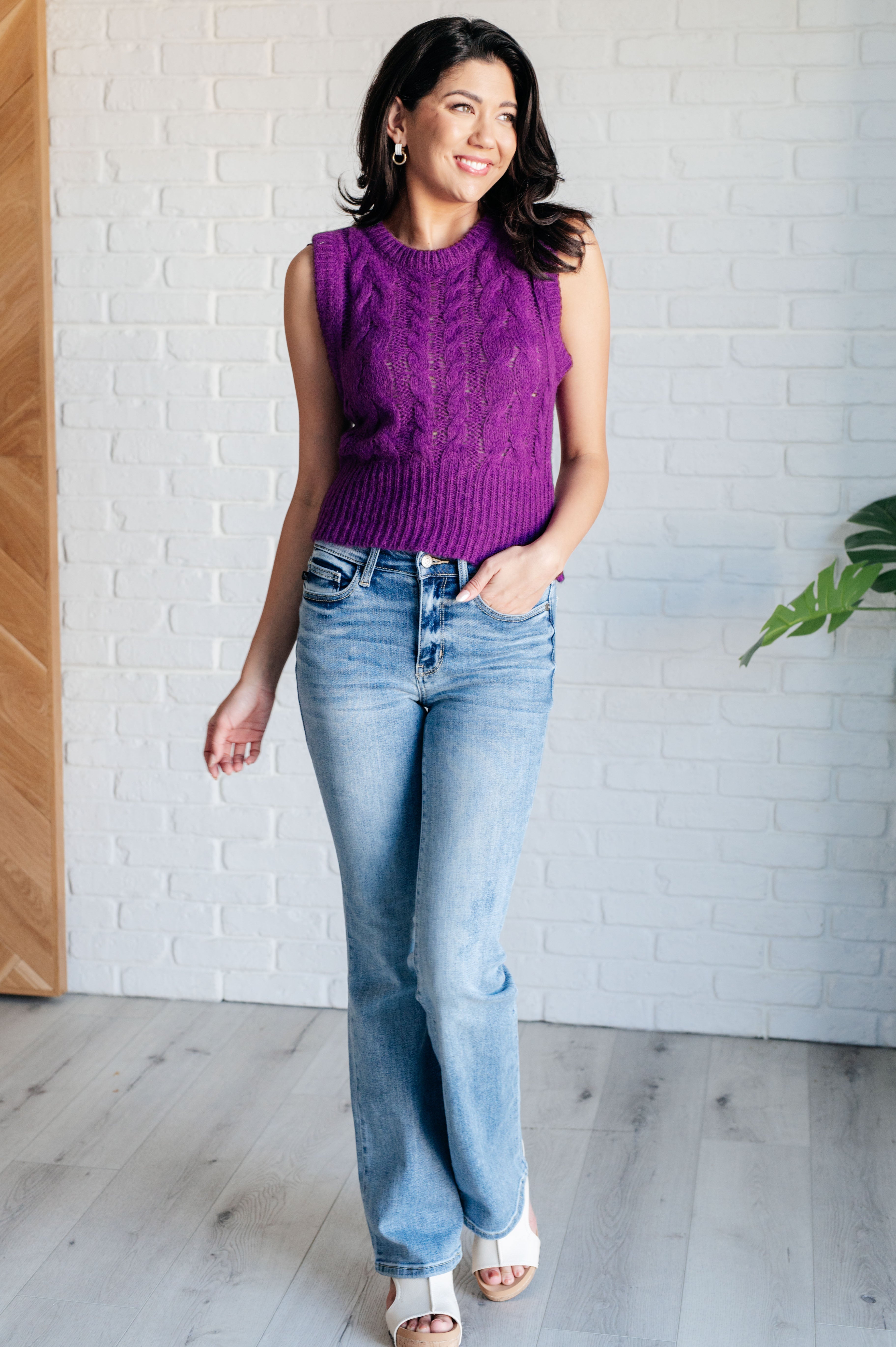 GeeGee What's On Your Mind Cable Knit Vest Tops