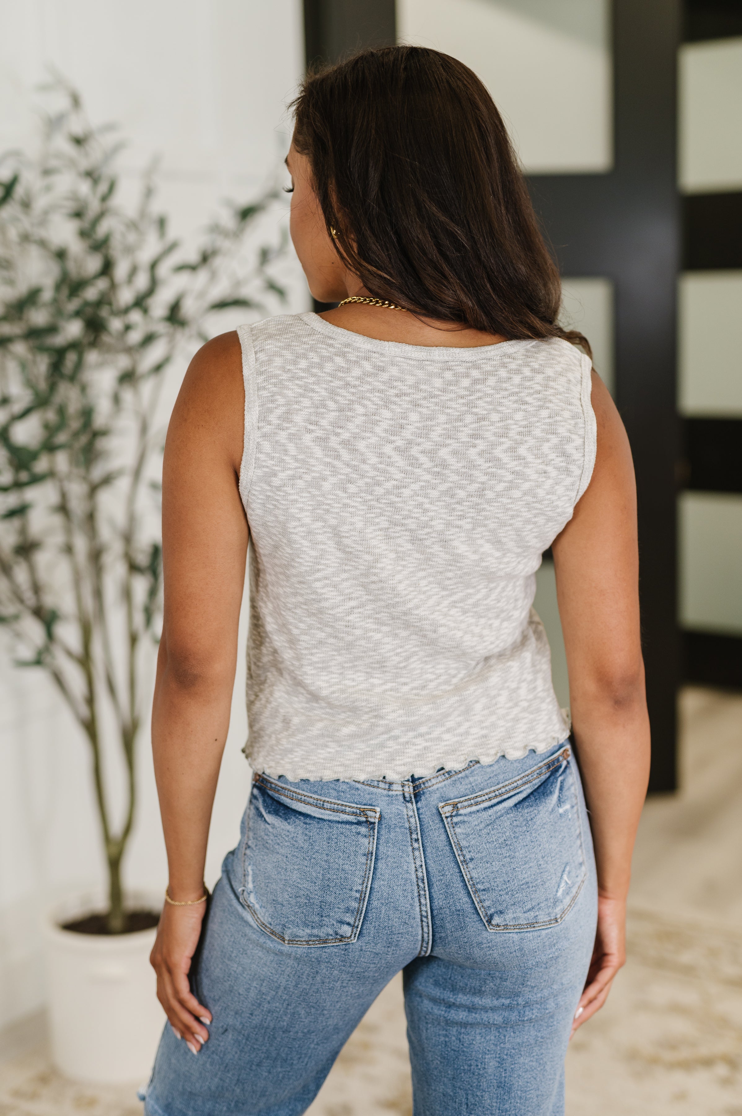 Kori America What's the Plan Lettuce Hem Tank in Heather Grey Womens