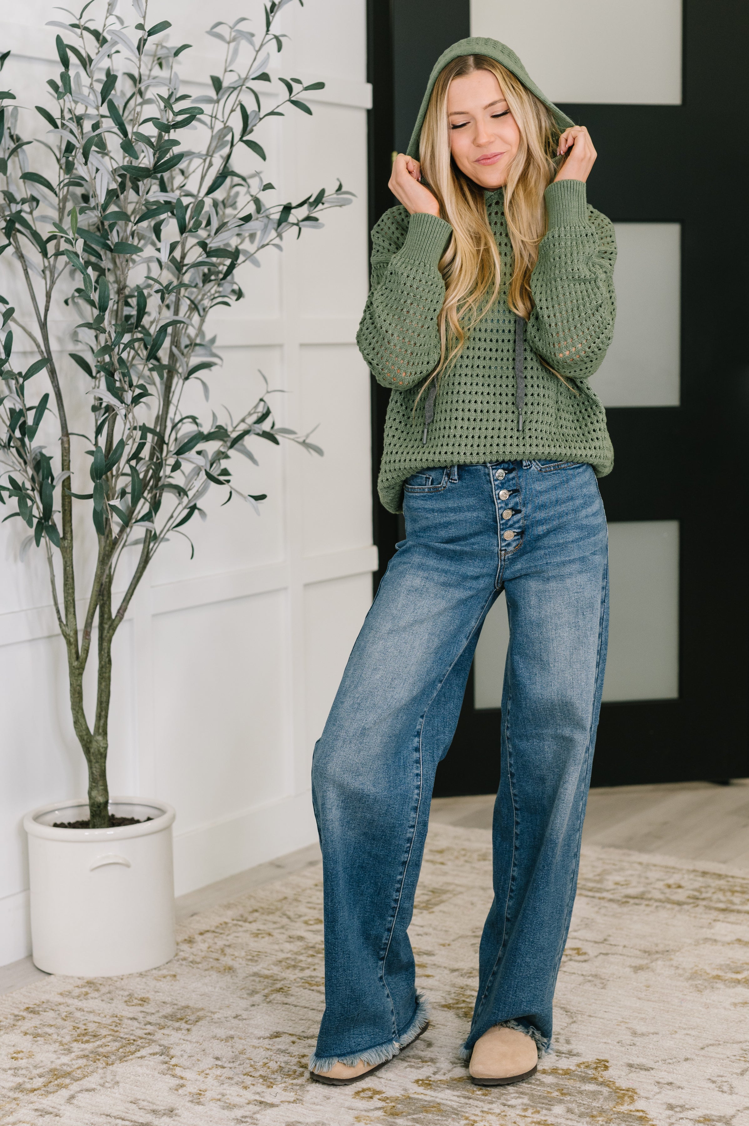 Haptics What a Catch Open Weave Pullover Womens