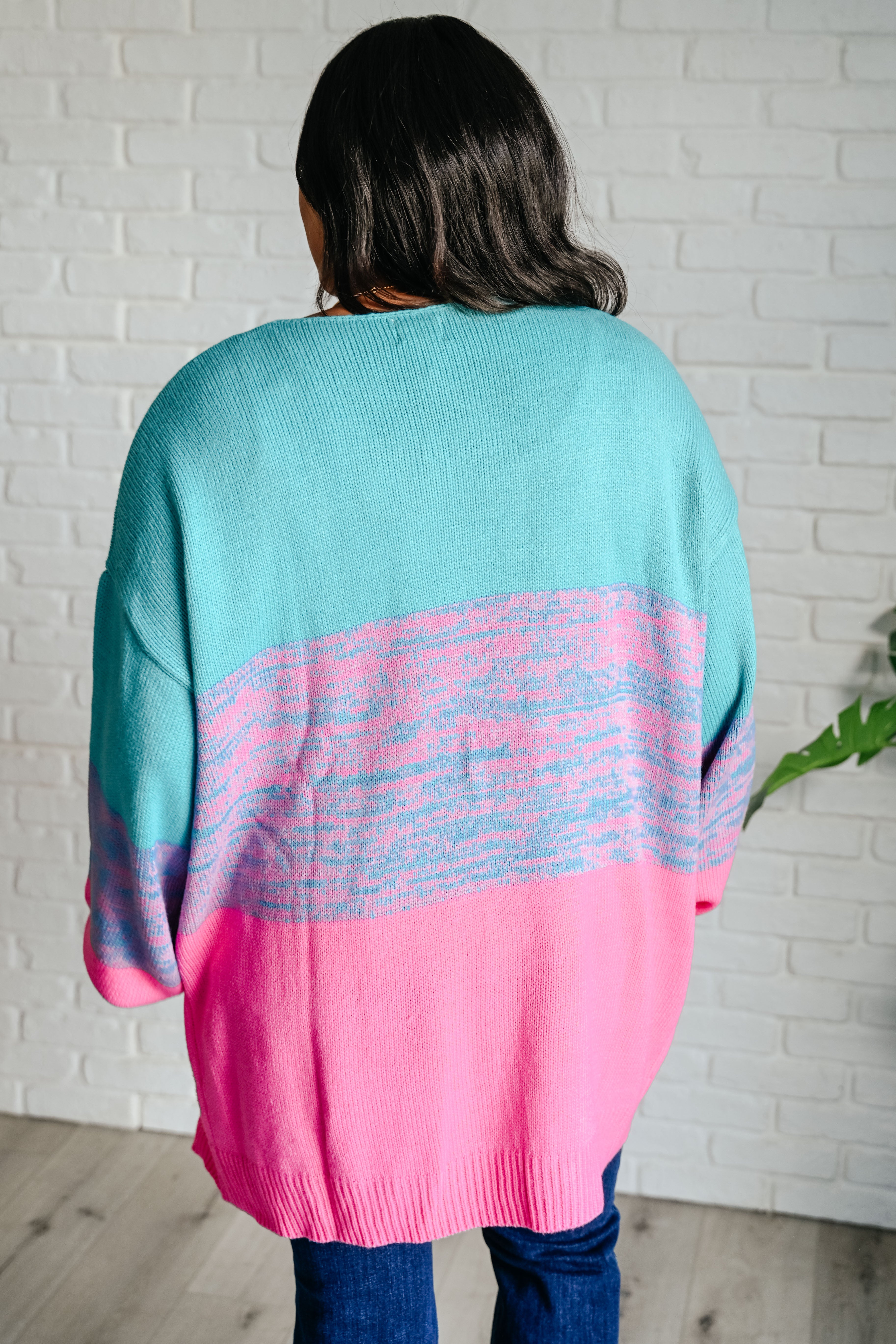 BiBi Pink and Teal When We're Grooving Open Front Cardigan Layers