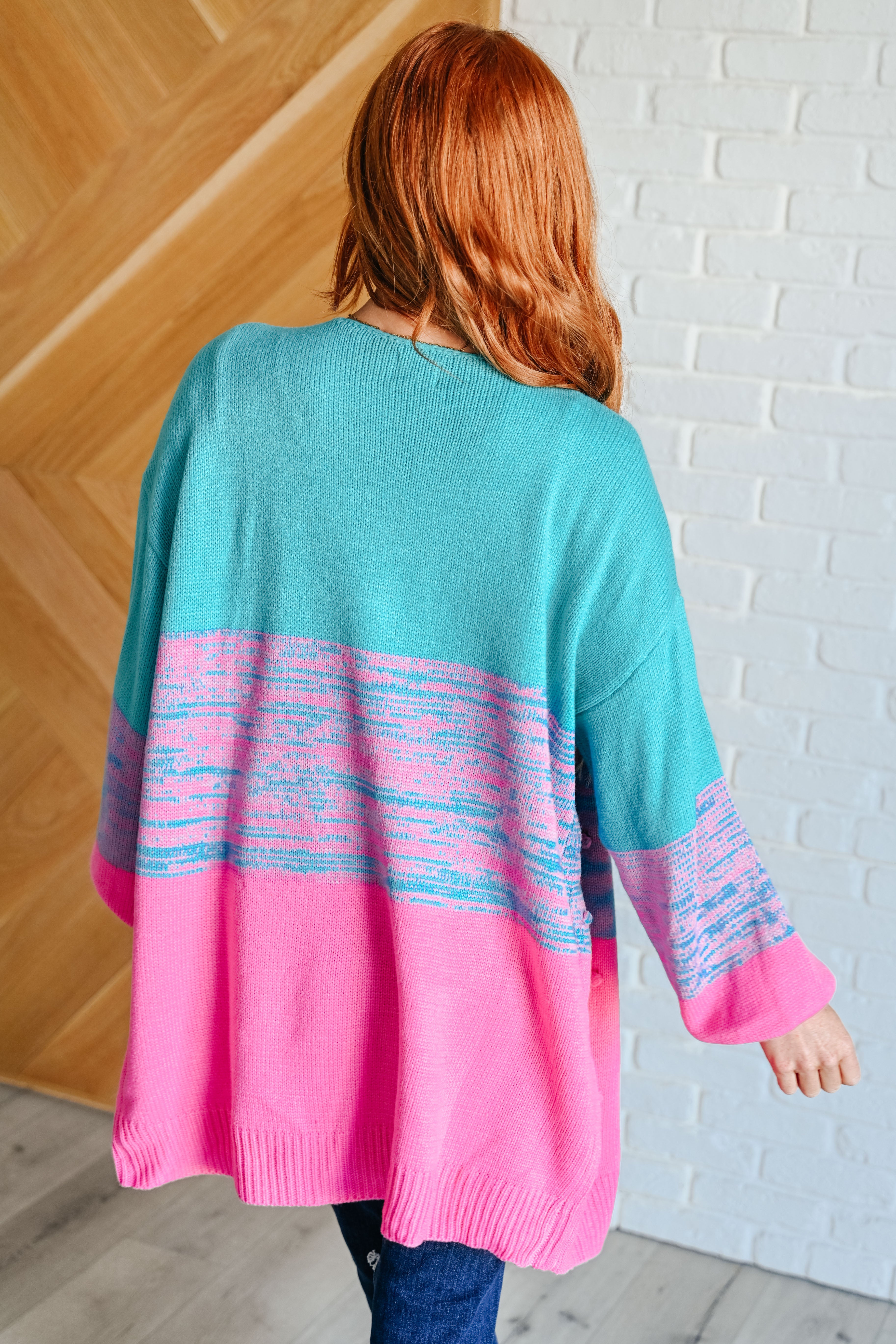 BiBi Pink and Teal When We're Grooving Open Front Cardigan Layers