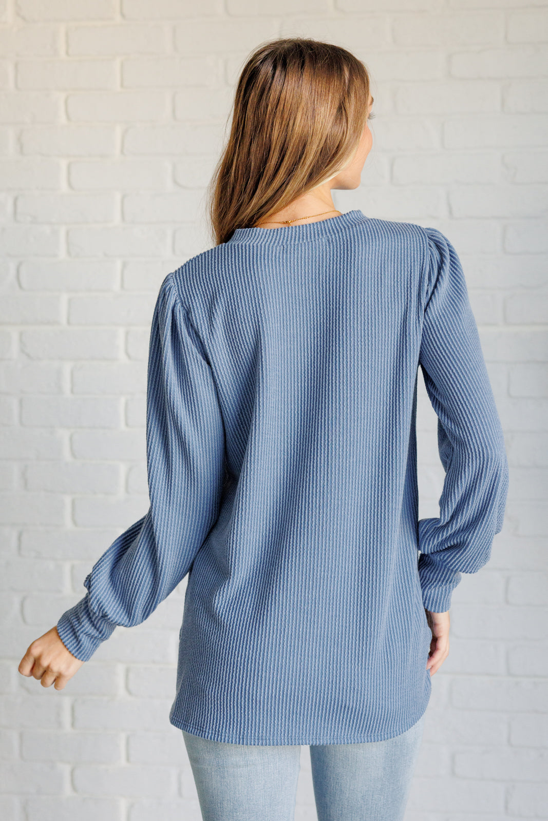 Haptics When the Sun Goes Down Mineral Wash Ribbed Knit Top in Vintage Denim Shirts & Tops