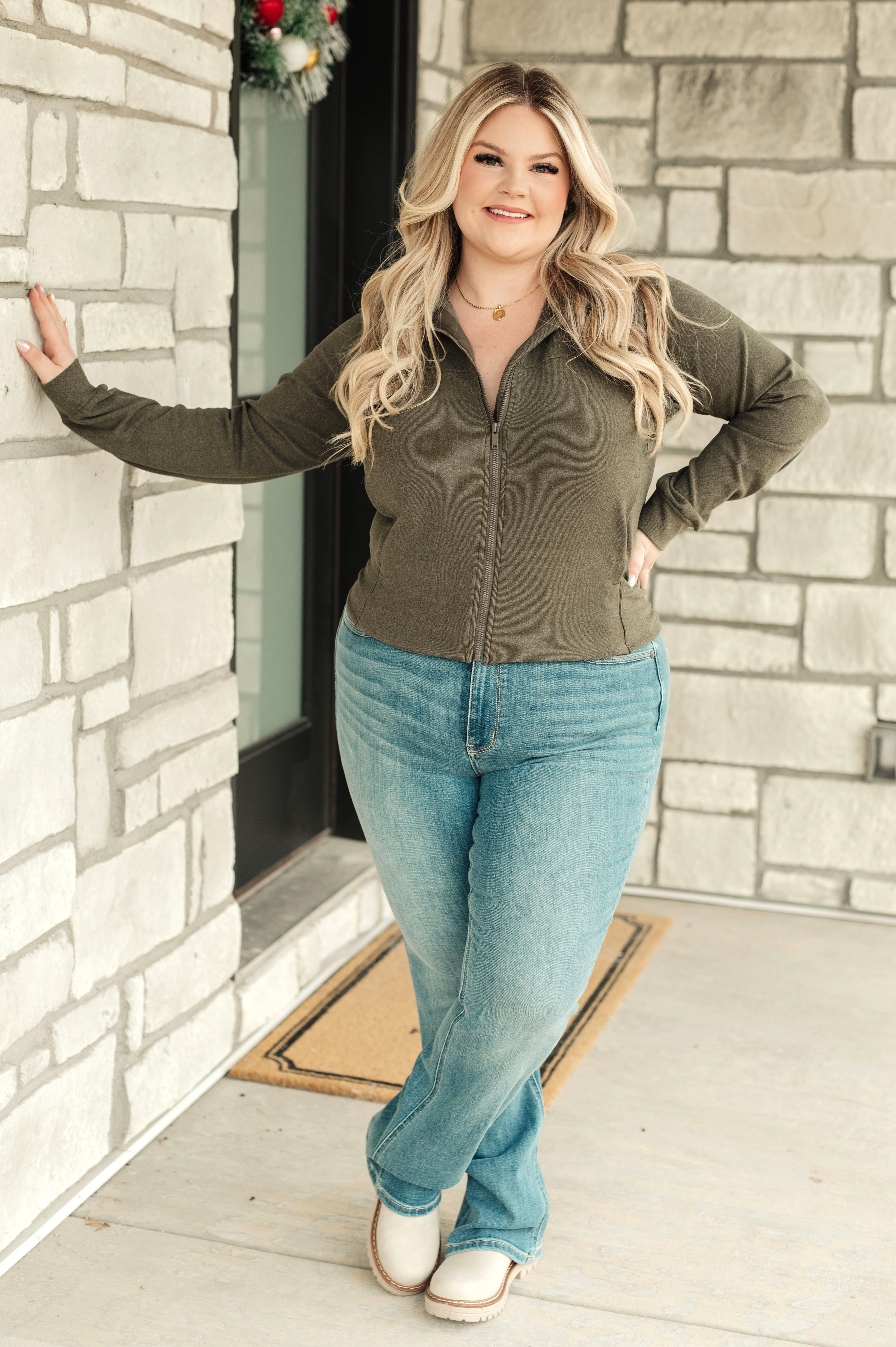 Rae Mode Where Are You Zip Up Jacket in Olive Layers