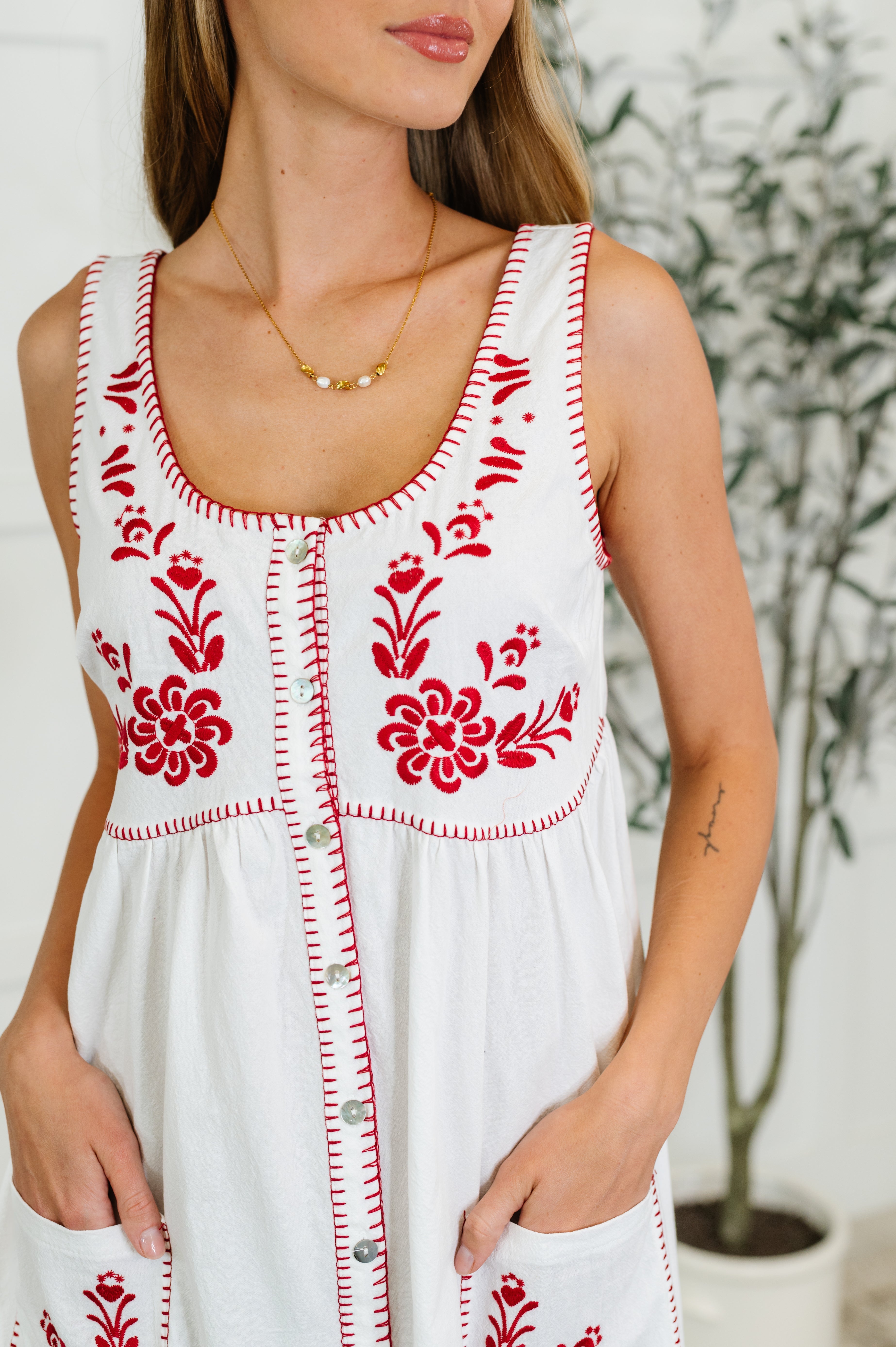 Polagram Whispering Petals Scoop Neck With Embroidered Details Dress Womens