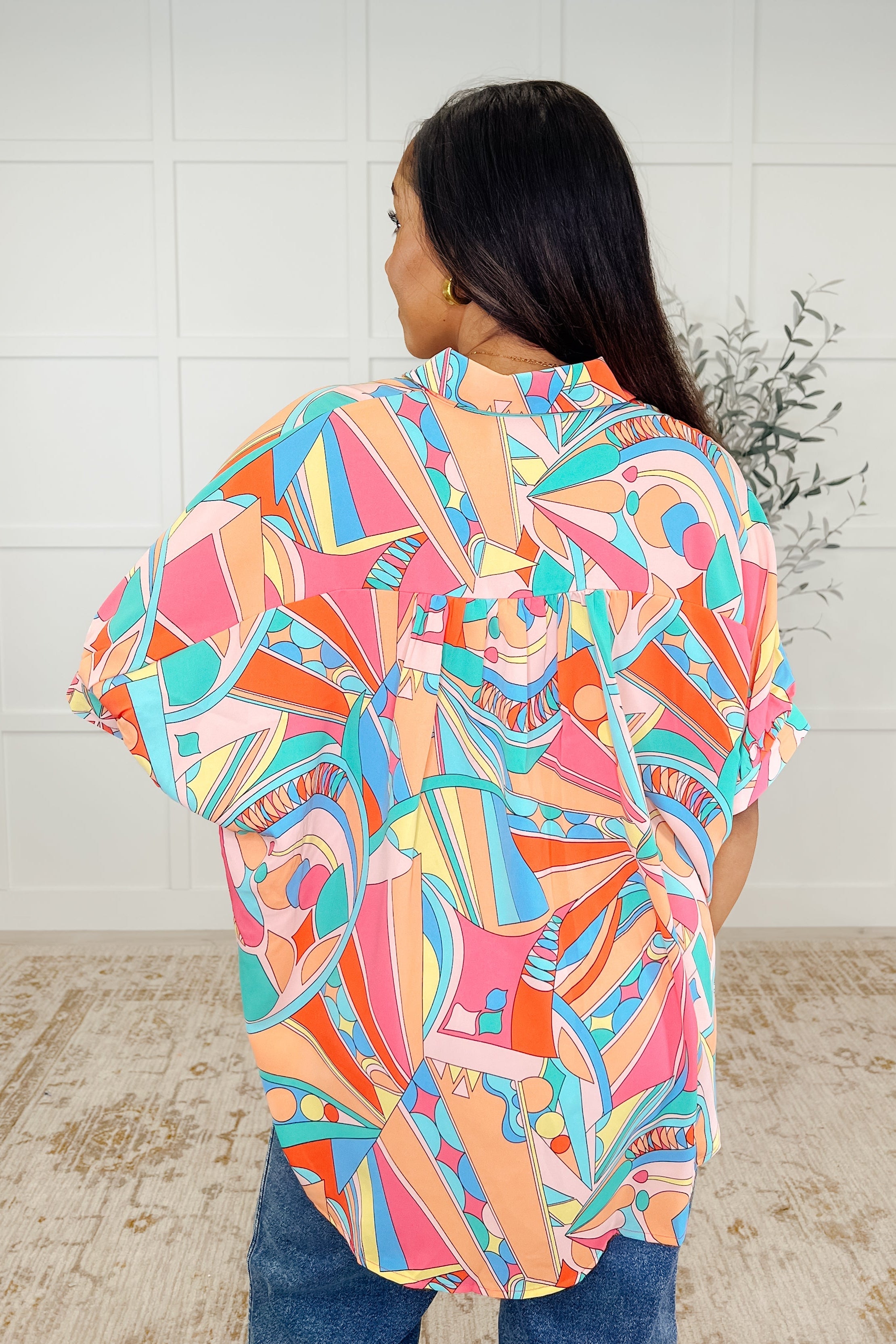 One Eleven North Wide Eyed Abstract Print Batwing Blouse Womens