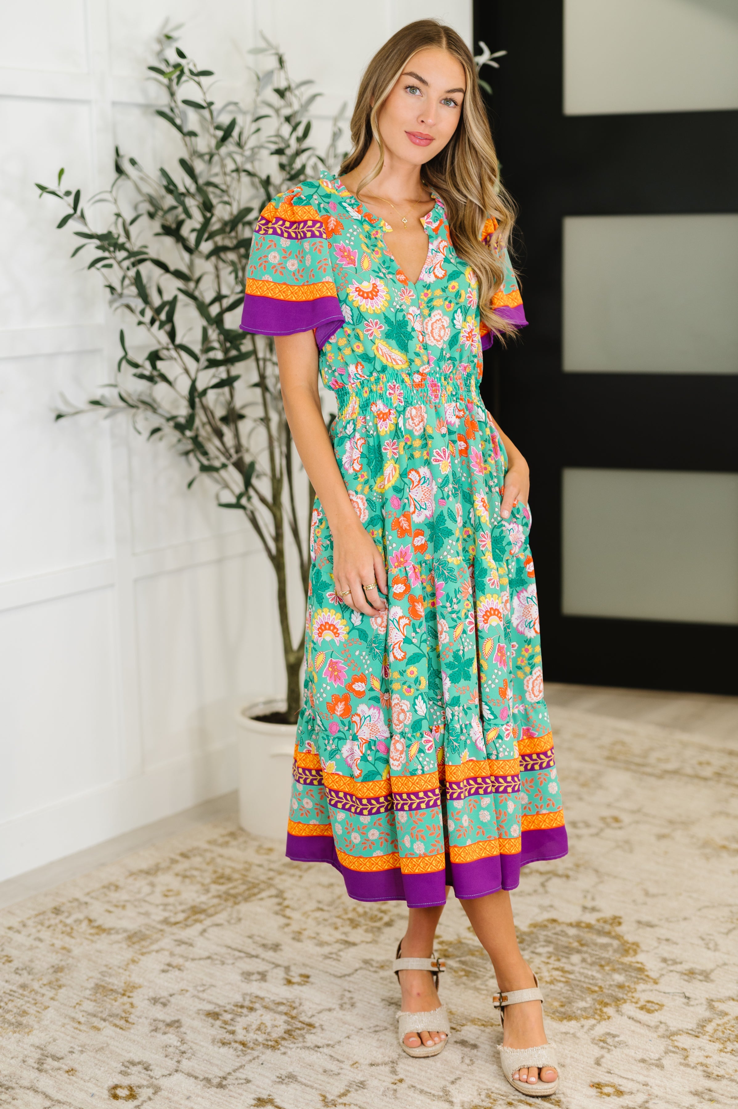 Haptics Wildflower Wish Gathered Tier Dress in Mint Womens