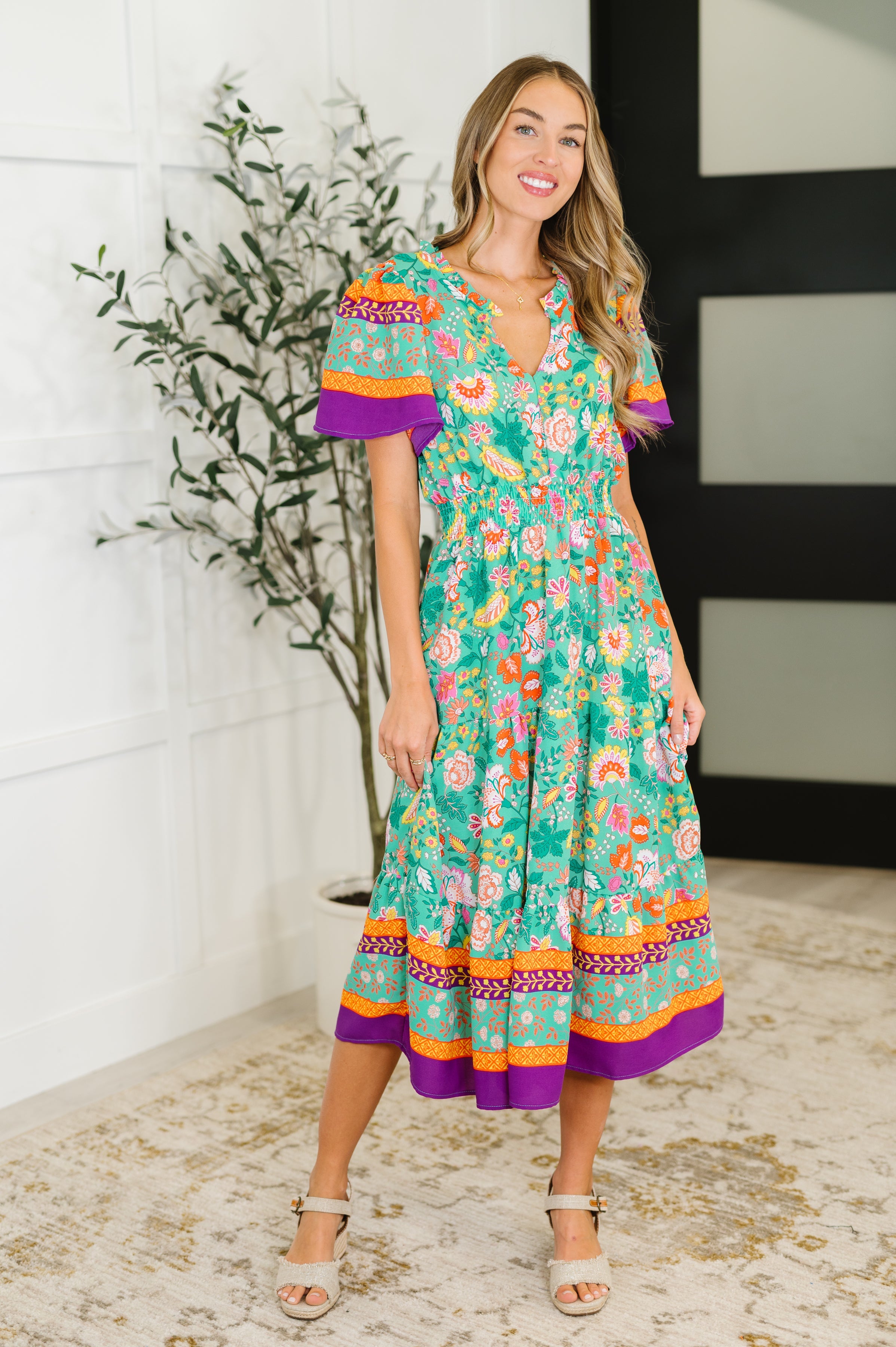 Wildflower Wish Gathered Tier Dress in Mint Womens