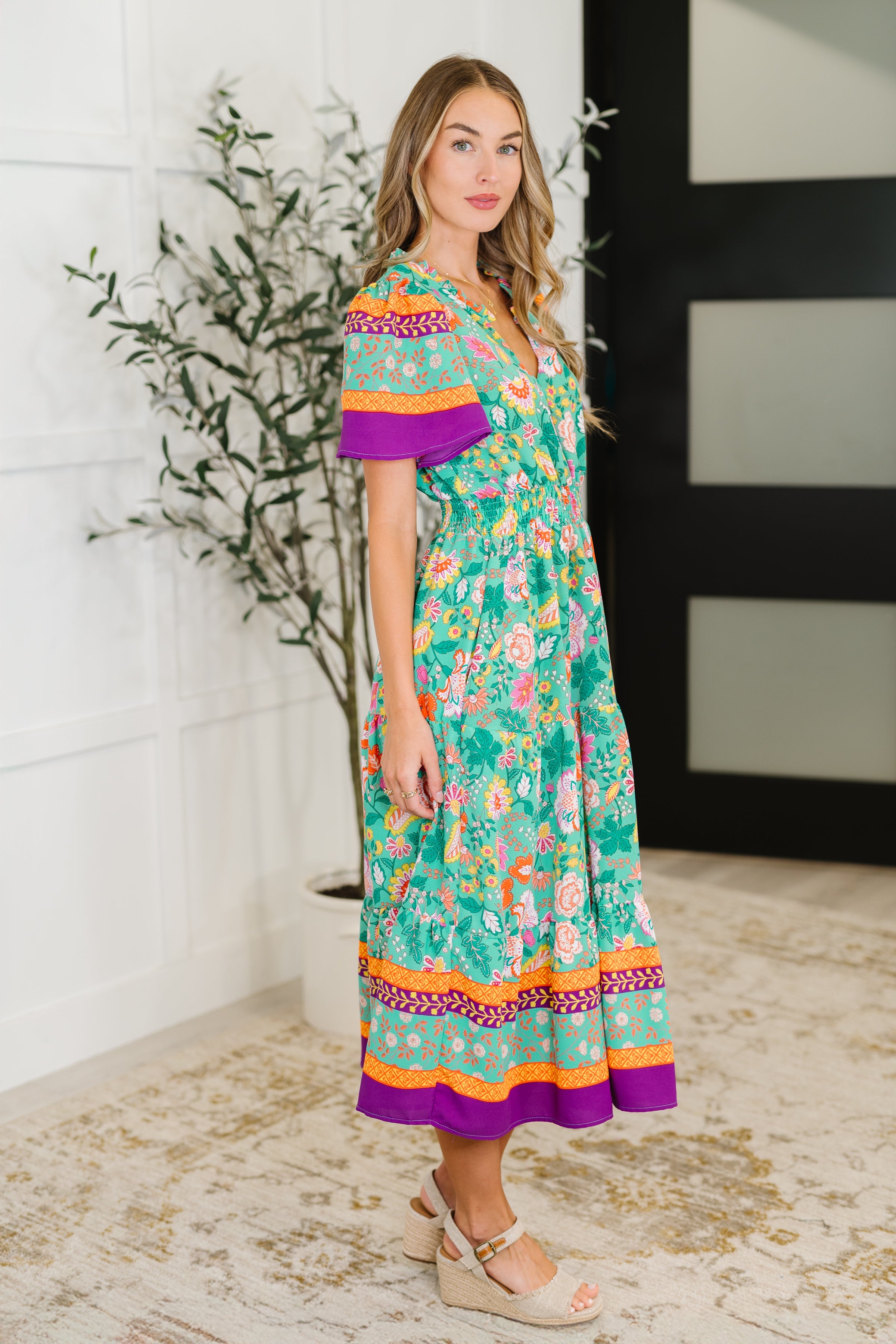 Haptics Wildflower Wish Gathered Tier Dress in Mint Womens