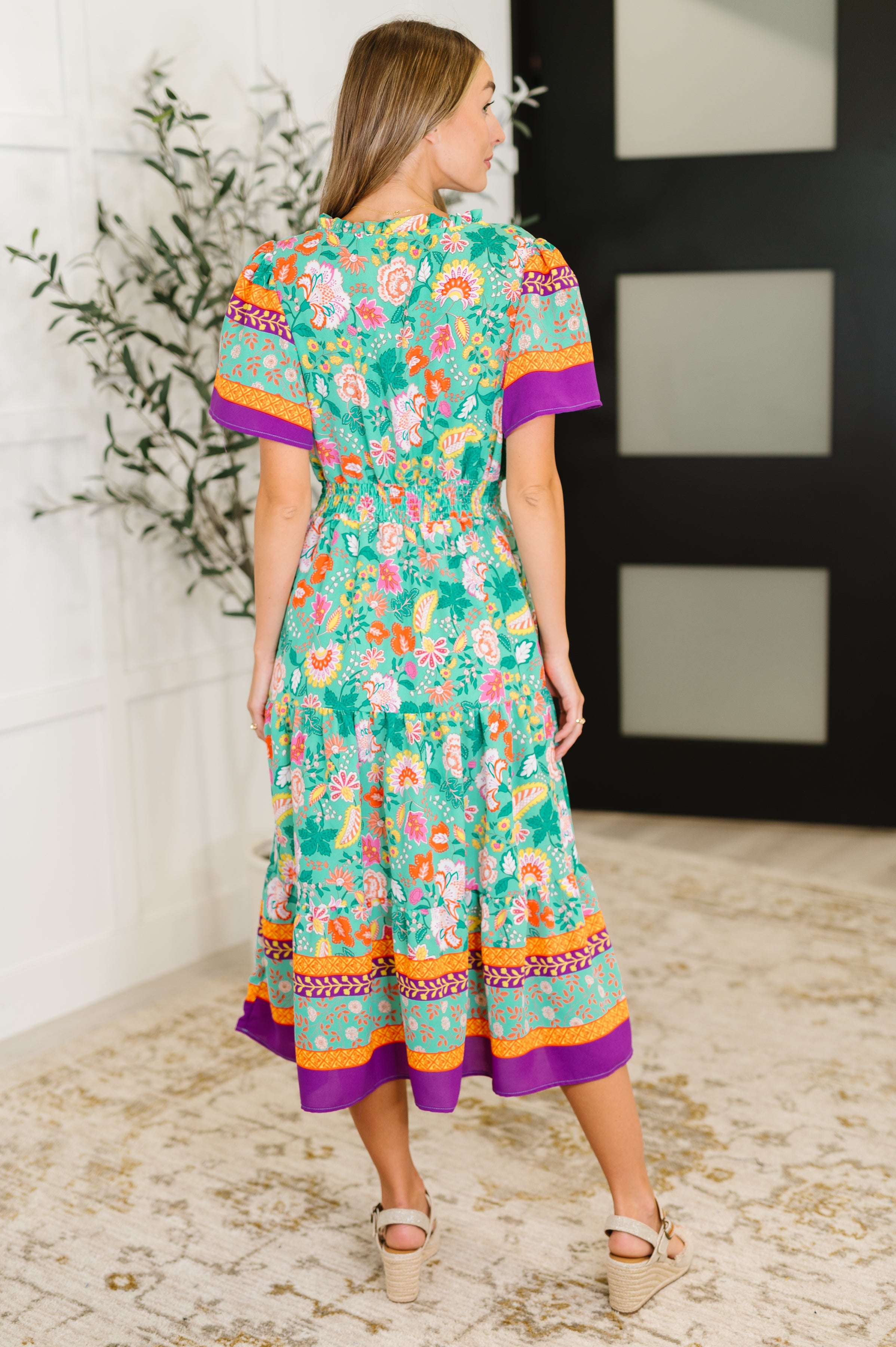 Haptics Wildflower Wish Gathered Tier Dress in Mint Womens