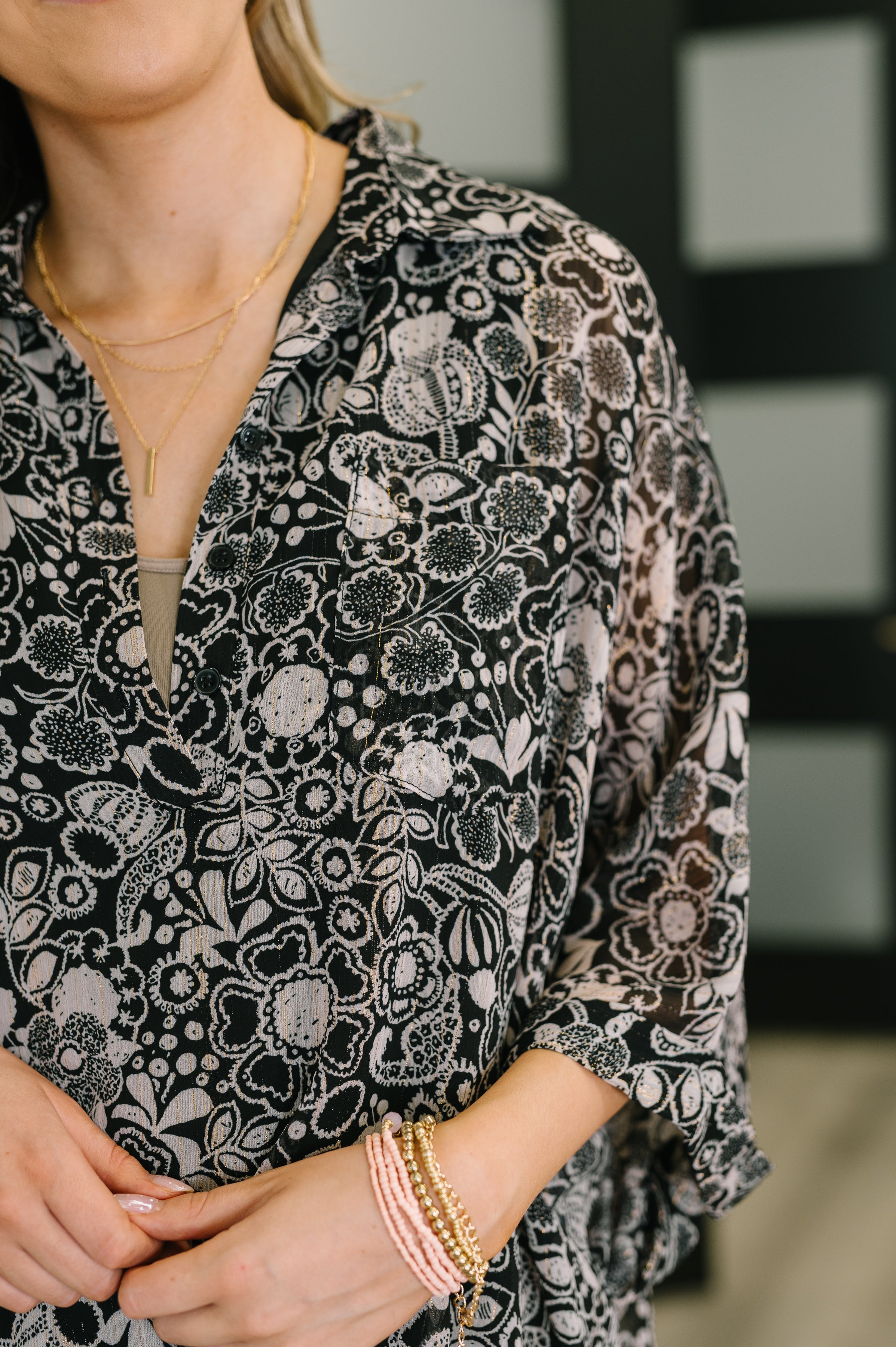 Andree by Unit Work All Day Golden Tread Floral Blouse Tops