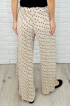 Cozy Co Working on Lounging Polka Dot Plisse Elastic Waist Bottoms in Khaki Womens