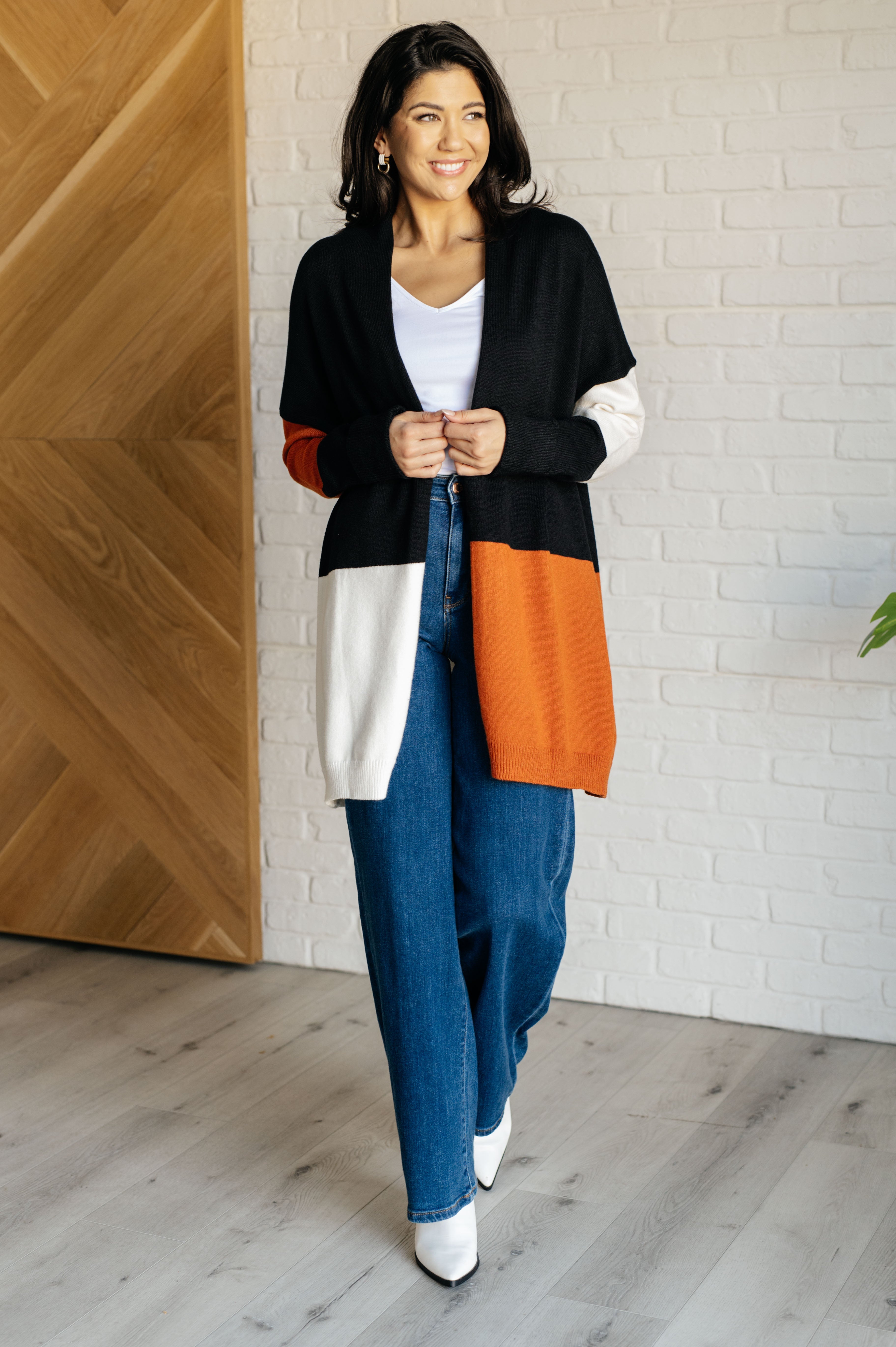 One Eleven North Writer's Block Color Block Open Front Cardigan With Shawl Neckline Layers