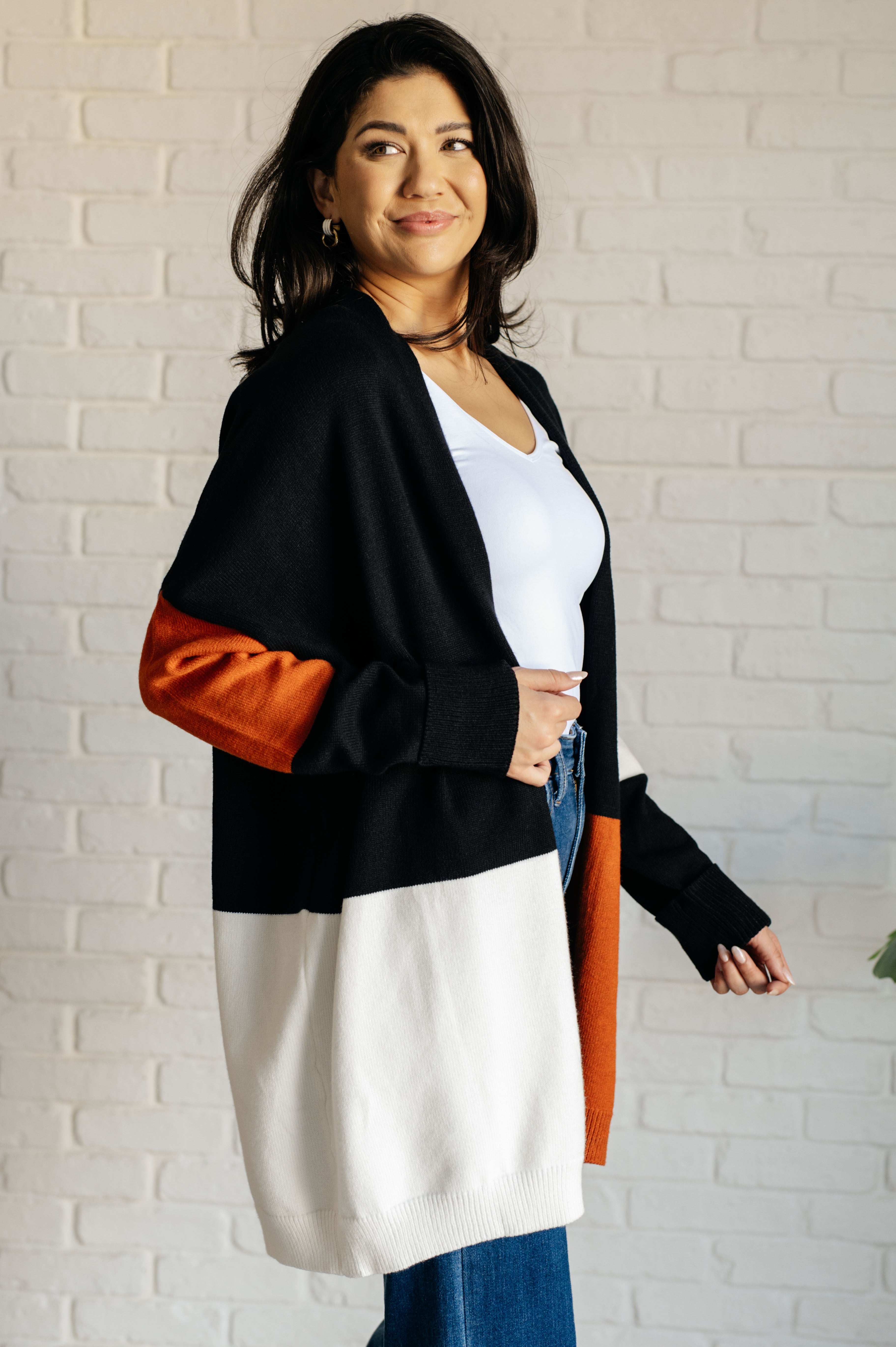 One Eleven North Writer's Block Color Block Open Front Cardigan With Shawl Neckline Layers