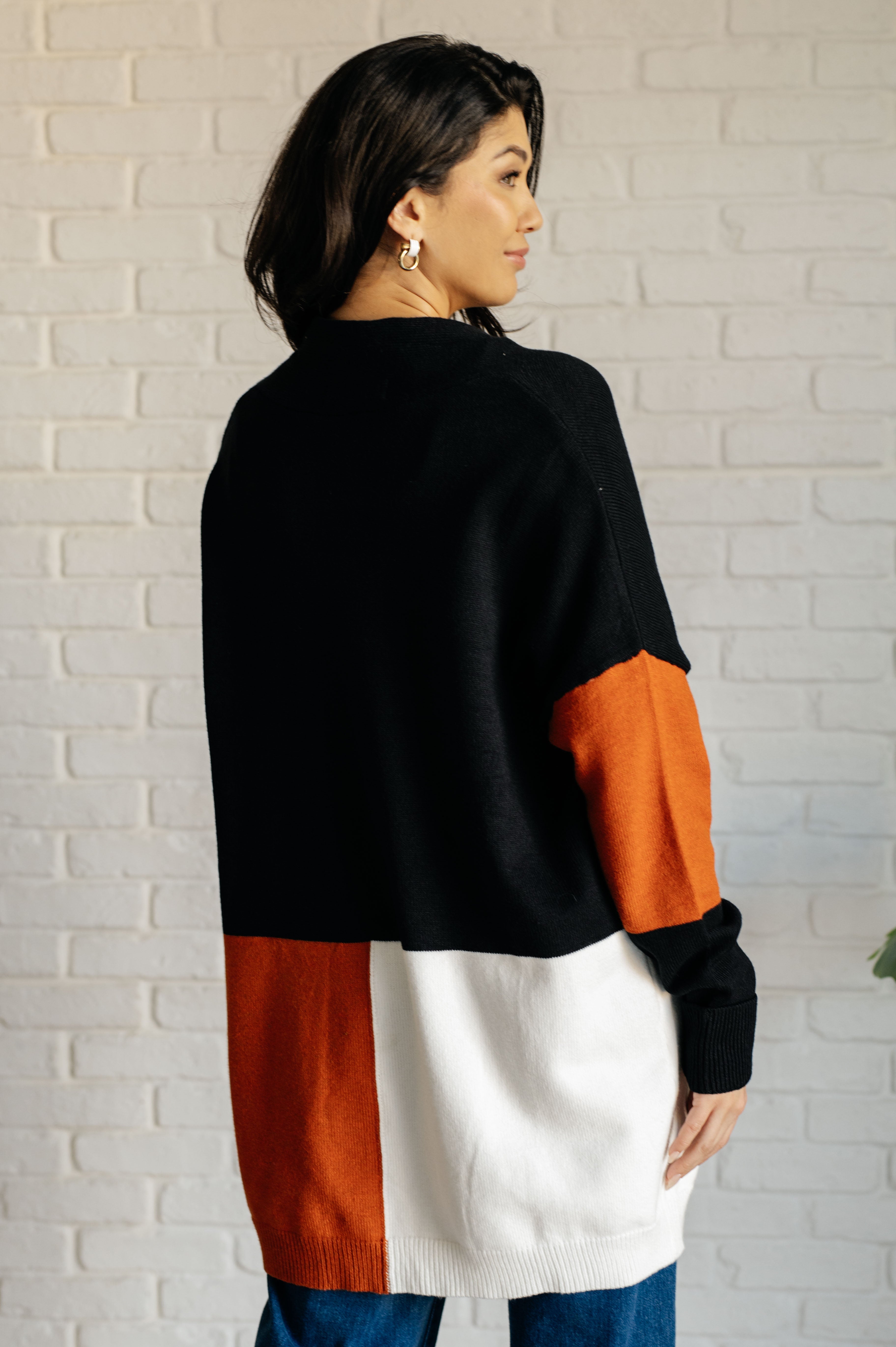 One Eleven North Writer's Block Color Block Open Front Cardigan With Shawl Neckline Layers
