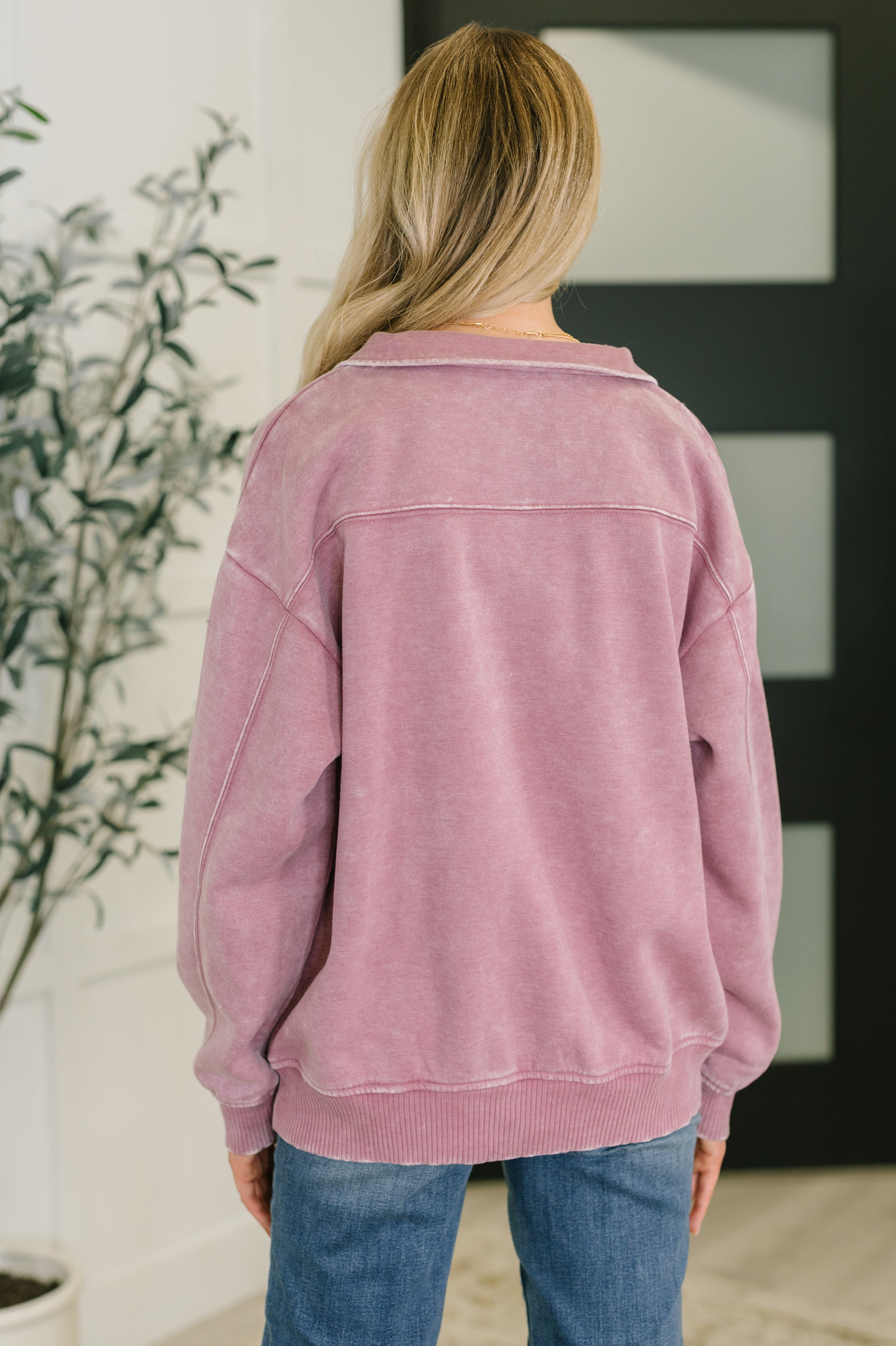 Zenana Washed You Should Know Half Zip Pullover in Light Rose Womens