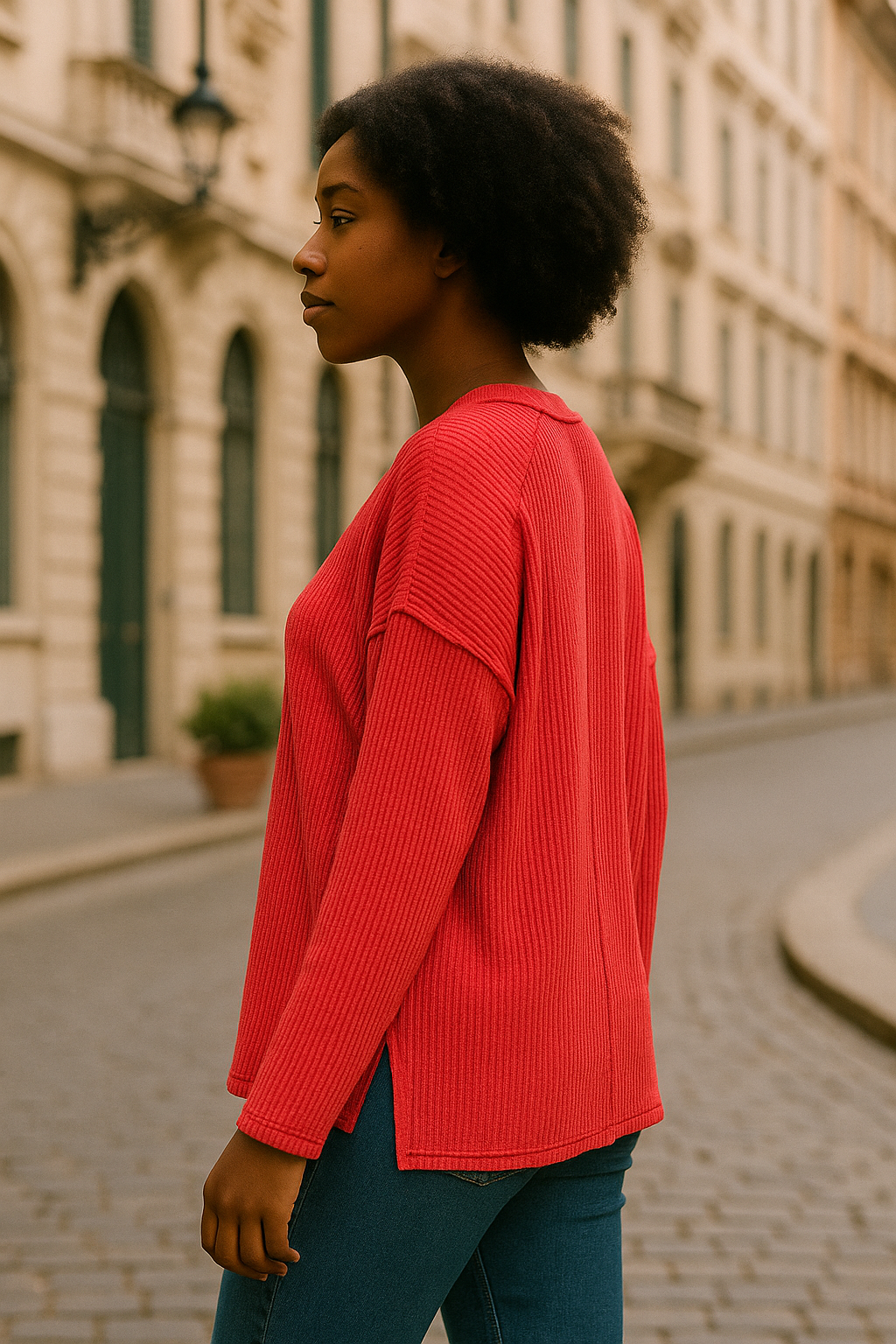 Zenana Ruby Exposed Seam Long Sleeve Corded Ribbed Knit Top