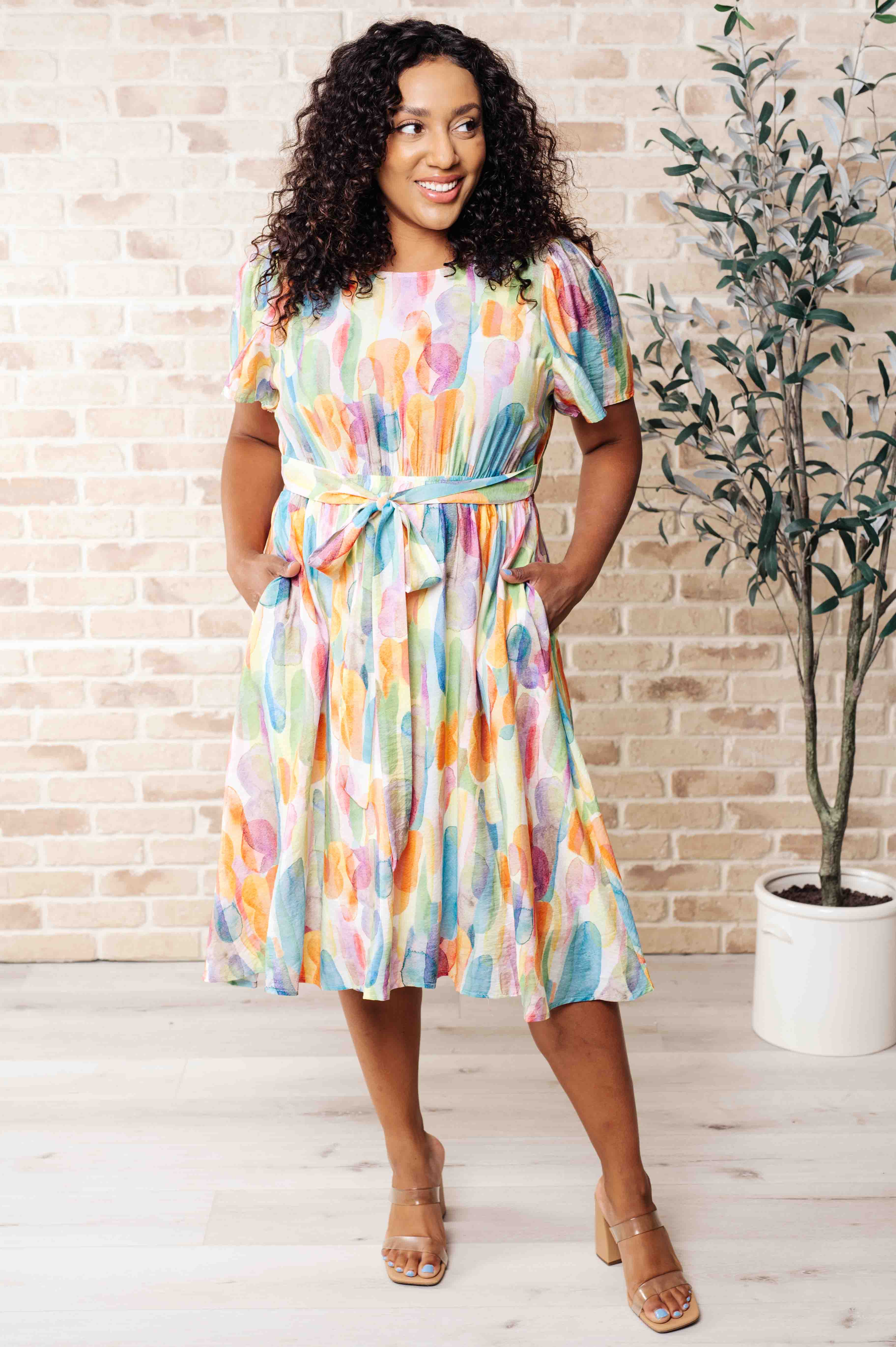 Lime N Chili Young, Wild & Free Round Neck Watercolor Dress Dresses