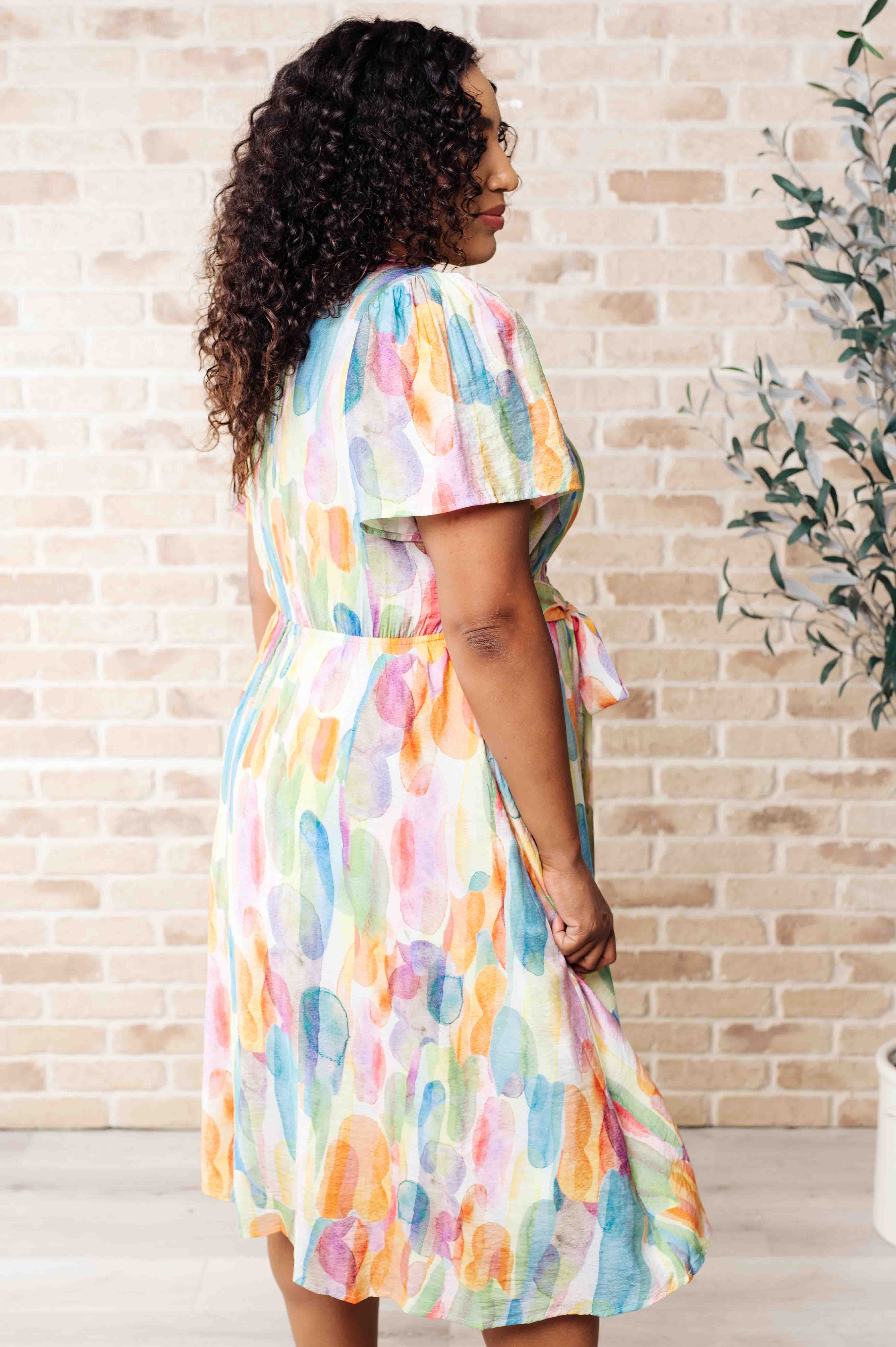 Lime N Chili Young, Wild & Free Round Neck Watercolor Dress Dresses